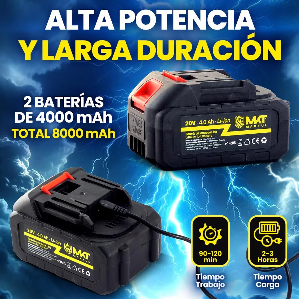 MAKTUL Mini Motosierra Bateria 6‘’/15cm, 8000 mAh (2 Baterías 4000mAh 20V), Sierra Eléctrica Cortar Podar Árboles Jardín, Motosierra de Mano con Accesorios Herramienta Jardinería Podadora Ramas Madera