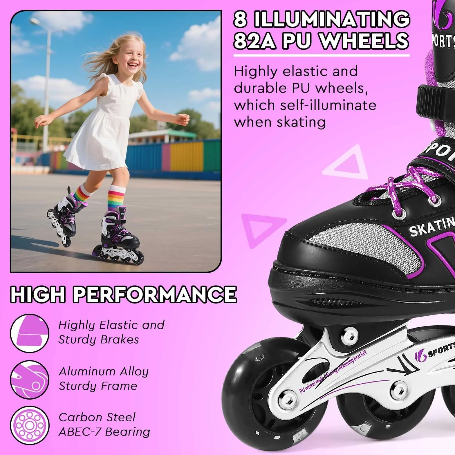 Patines en línea Ajustables para Niños y Niñas con Ruedas Luminosas, Patines de Ruedas para Principiantes