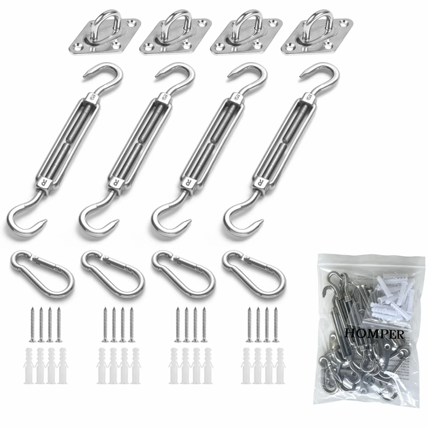 HOMPER Juego de Accesorios para toldos, Juego de herrajes de Acero Inoxidable para Trabajo Pesado con sombrilla Sun Shade para triángulo y escuadra, Accesorios de fijación de Vela Sun Shade
