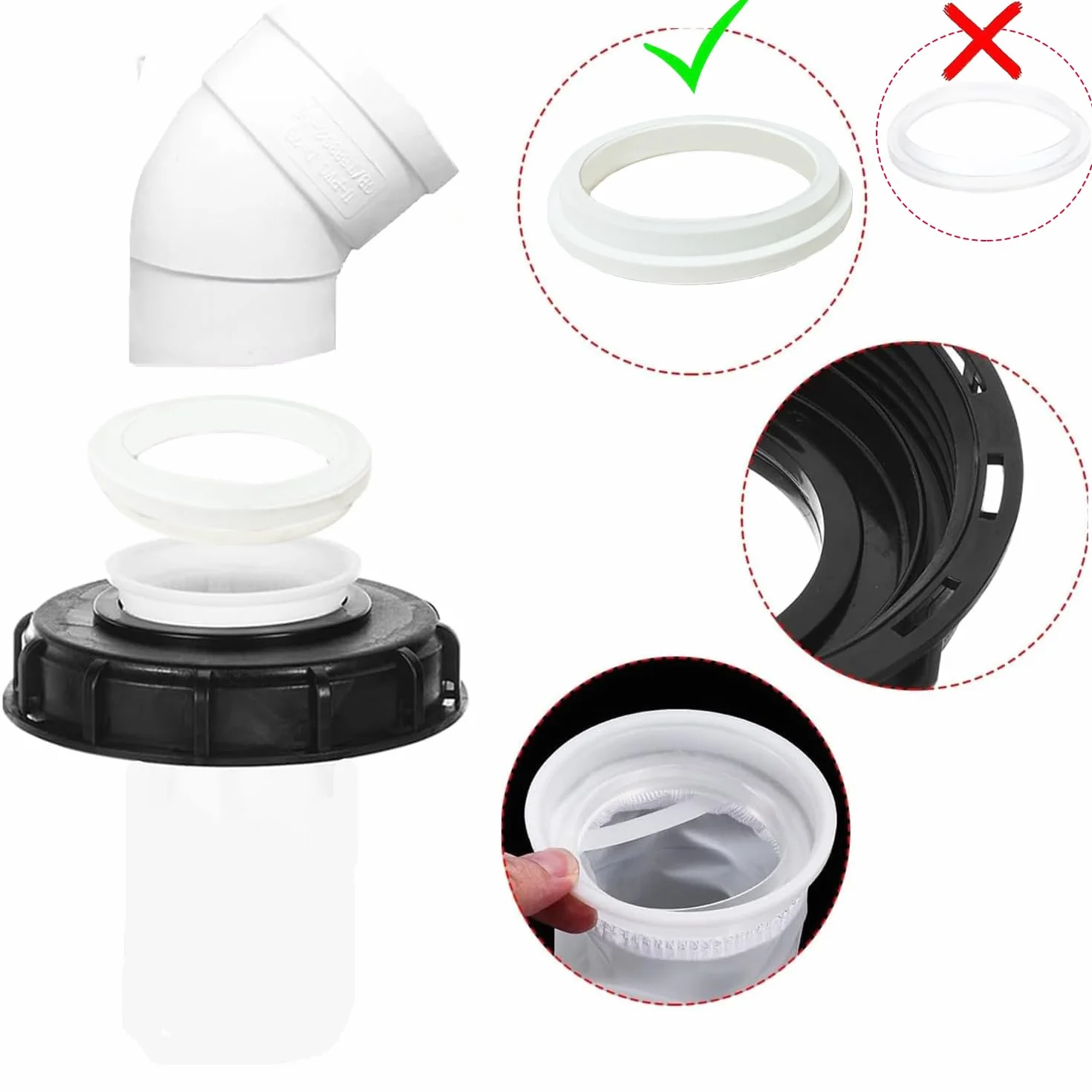 45° Filtro de Tapa IBC, Tapa de Tanque IBC Lavable de Nailon con Tapa, Accesorio de Tanque IBC con Filtro de Red para 165 mm Accesorio para Depósito de Agua de Lluvia