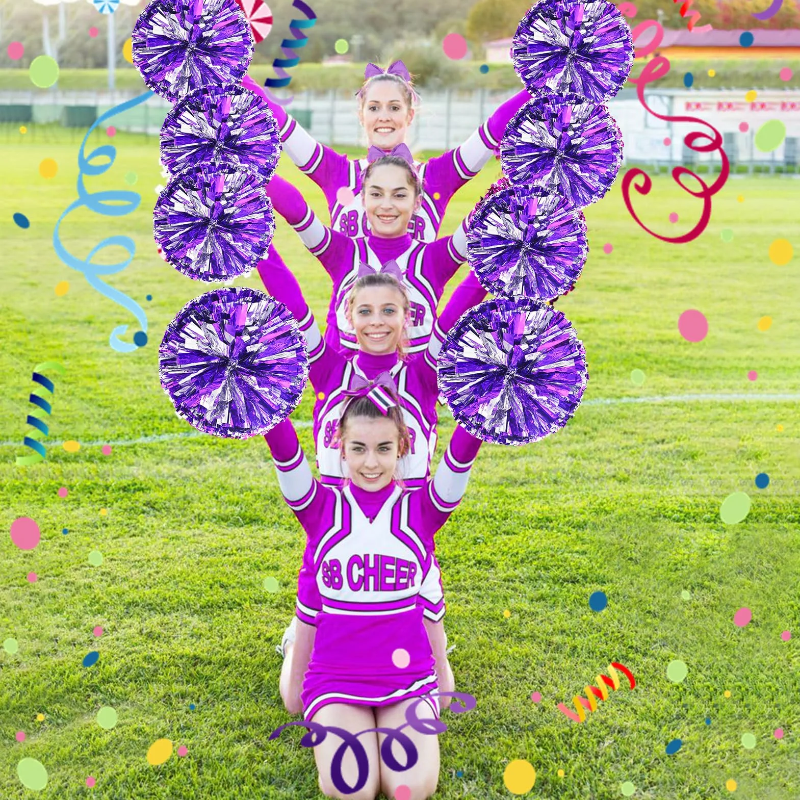 Pompones de Animadora Morado 3 Piezas Meanju para Deportes Fiestas