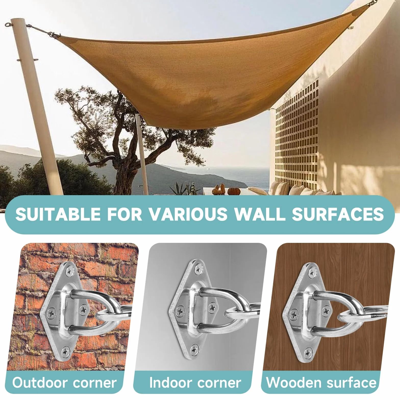 Juego de Accesorios de Toldo M6 - Accesorios de Acero Inoxidable Kit de Montaje de Toldo - Juego de Accesorios para Triángulo y Escuadra - Accesorios de Fijación para Vela Sun Shade