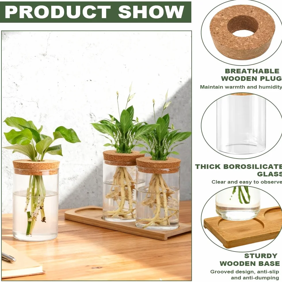 Estación de Propagación de Plantas Jarrón Hidropónico Cristal Jarrón Cultivo Hidropónico Bandeja Vidrio para Cultivo Hidropónicas 3 Jarronita300ml Cristal Decorativas para Esquejes de Plantas