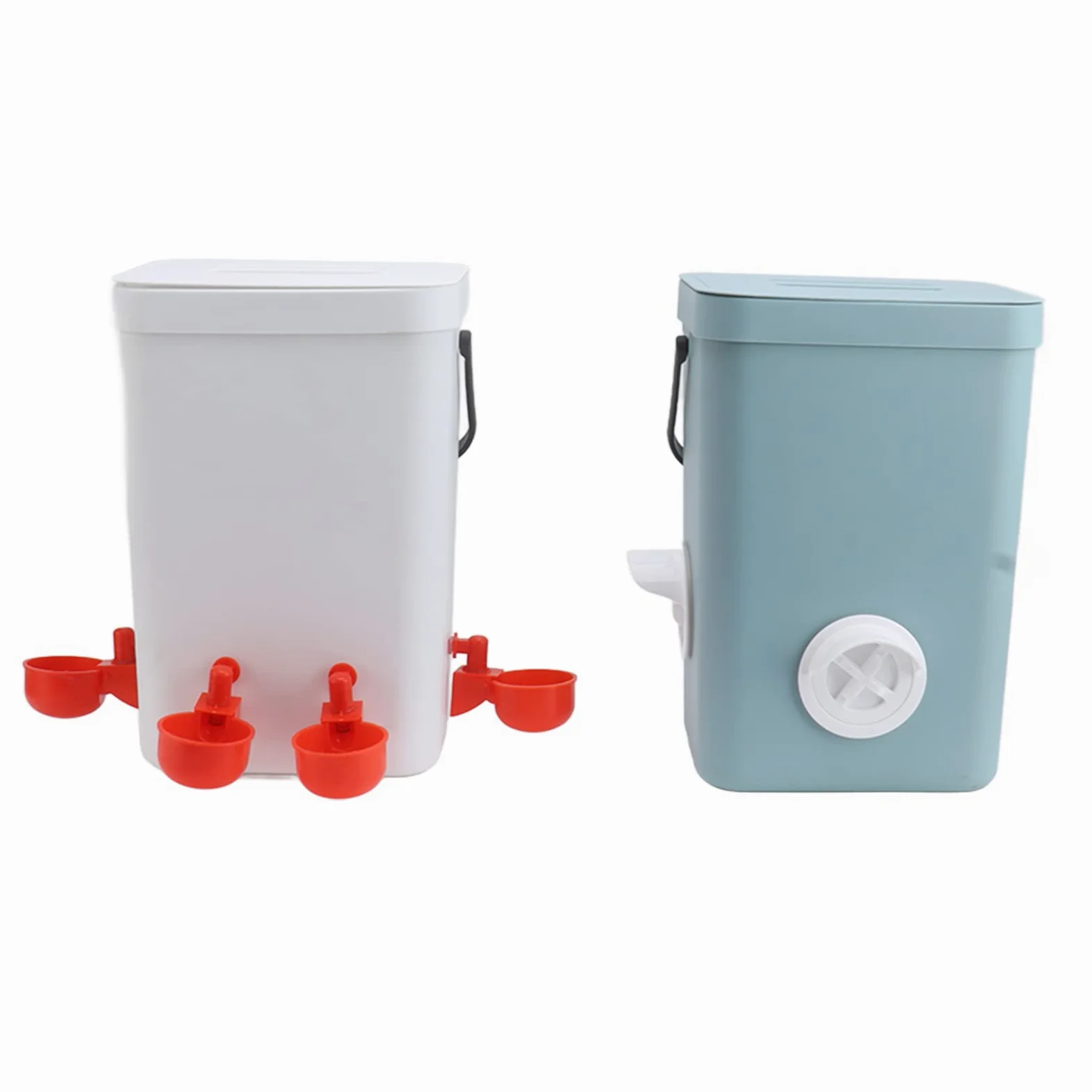 Comedero Automático para Pollos, Juego de Dispensador de Agua para Aves de Corral con Gran Capacidad y Cubierta Impermeable, 2 Cubos y 4 Bebederos