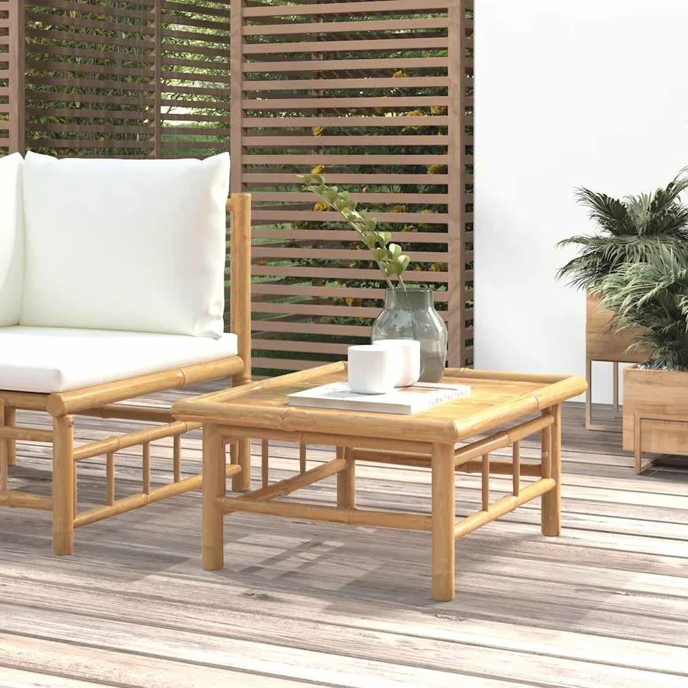 Mesa de jardín de 65 x 55 x 30 cm, bambú, colores naturales, robusta mesa auxiliar para exteriores, muebles de jardín duraderos, fácil limpieza