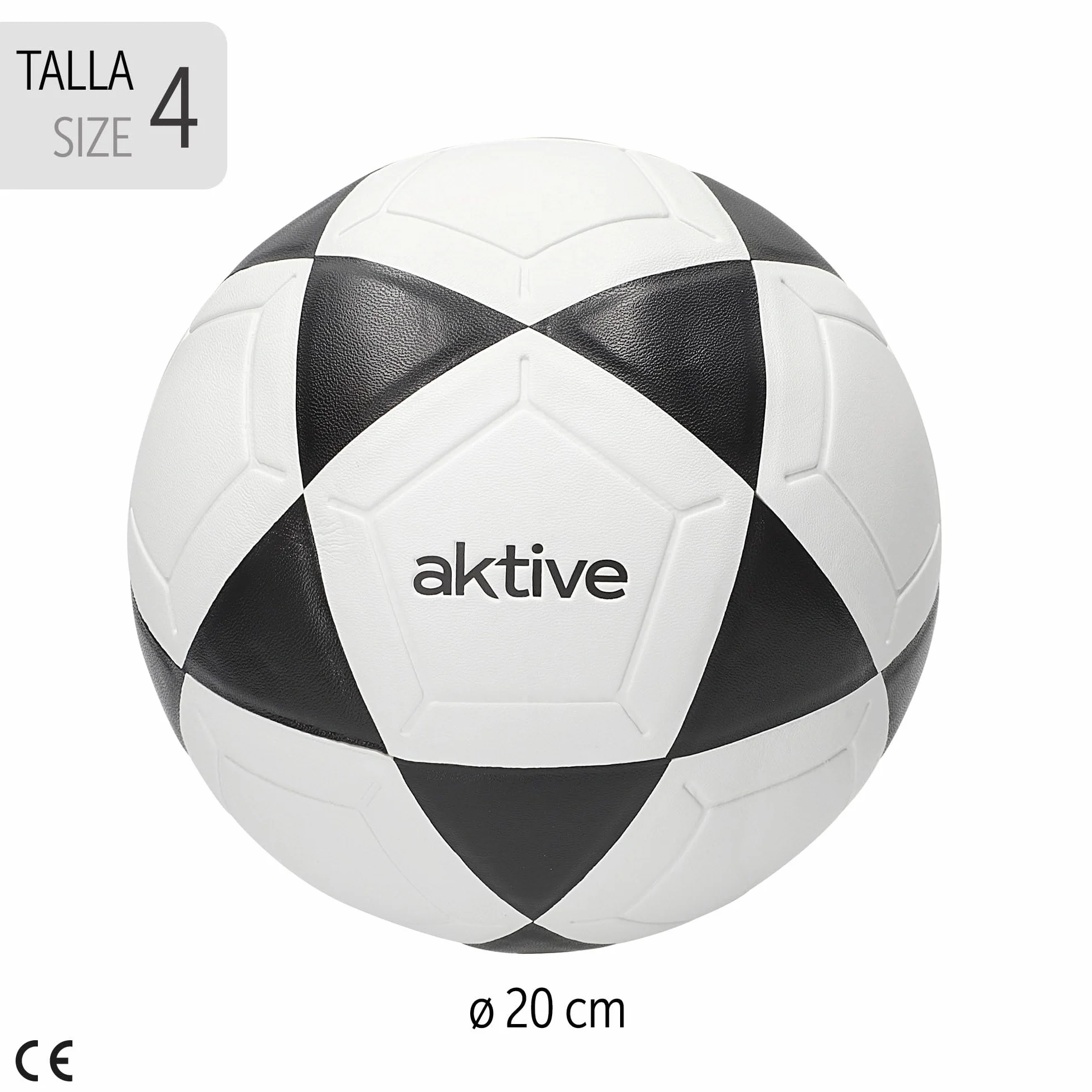 AKTIVE Balón de fútbol PVC 360-380g D20 cm Talla 4 Blanco y Negro Resistente Duradero Entrenamiento Aire Libre