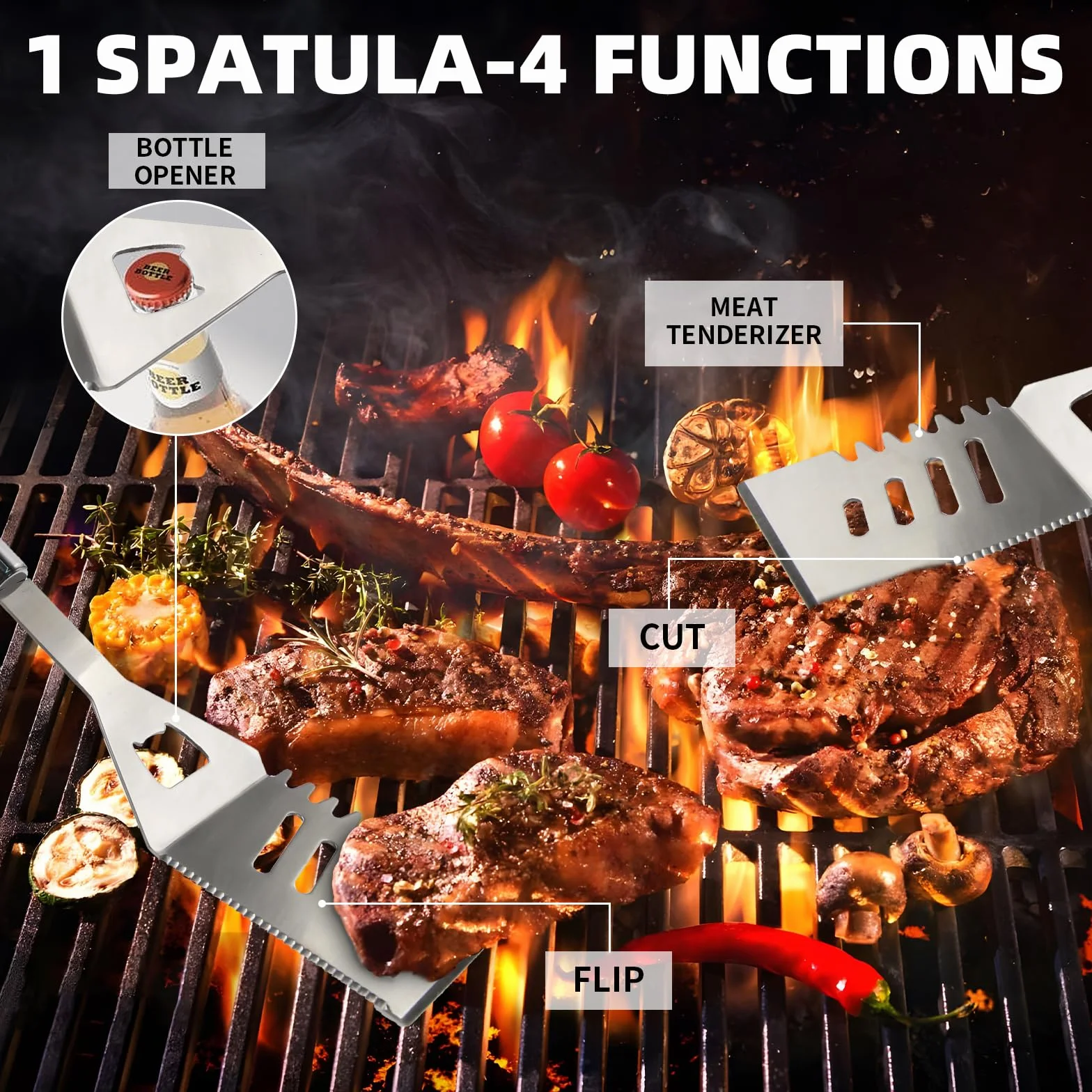 JUAUO 11Pcs Juego de Utensilios Barbacoa de Acero Inoxidable Profesionales Accesorios Barbacoas - Kit Barbacoa Prácticas con Bolsa Portatil - Herramientas Parrilla BBQ para Camping Picnic Exterior