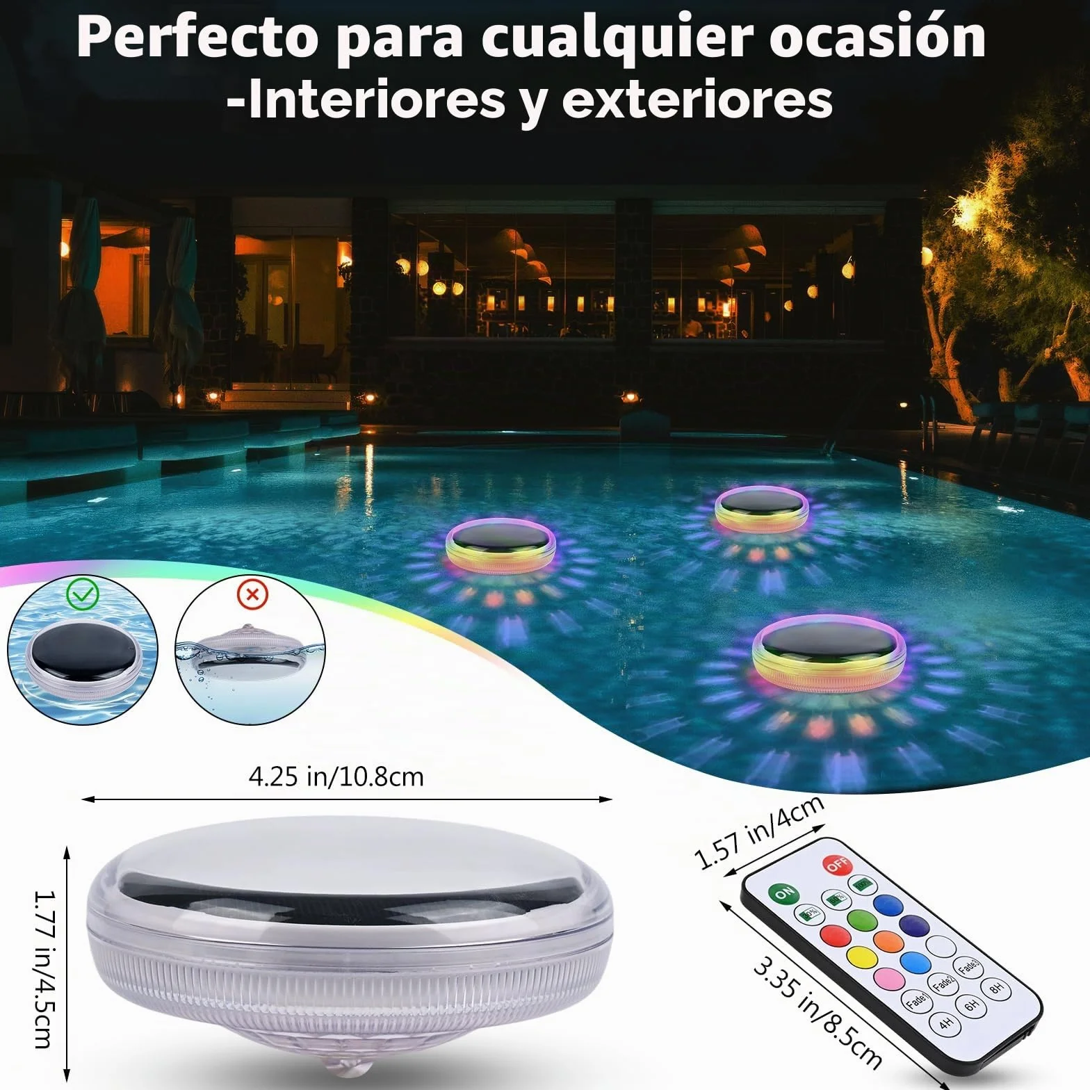 Gerbala Luz Solar Piscina Flotantes, luminación LED Subacuática Solar, Iluminación RGB con Cambio de Color para Piscina, IP68 Impermeable, para Decoración de Jardín y Piscinas (B)