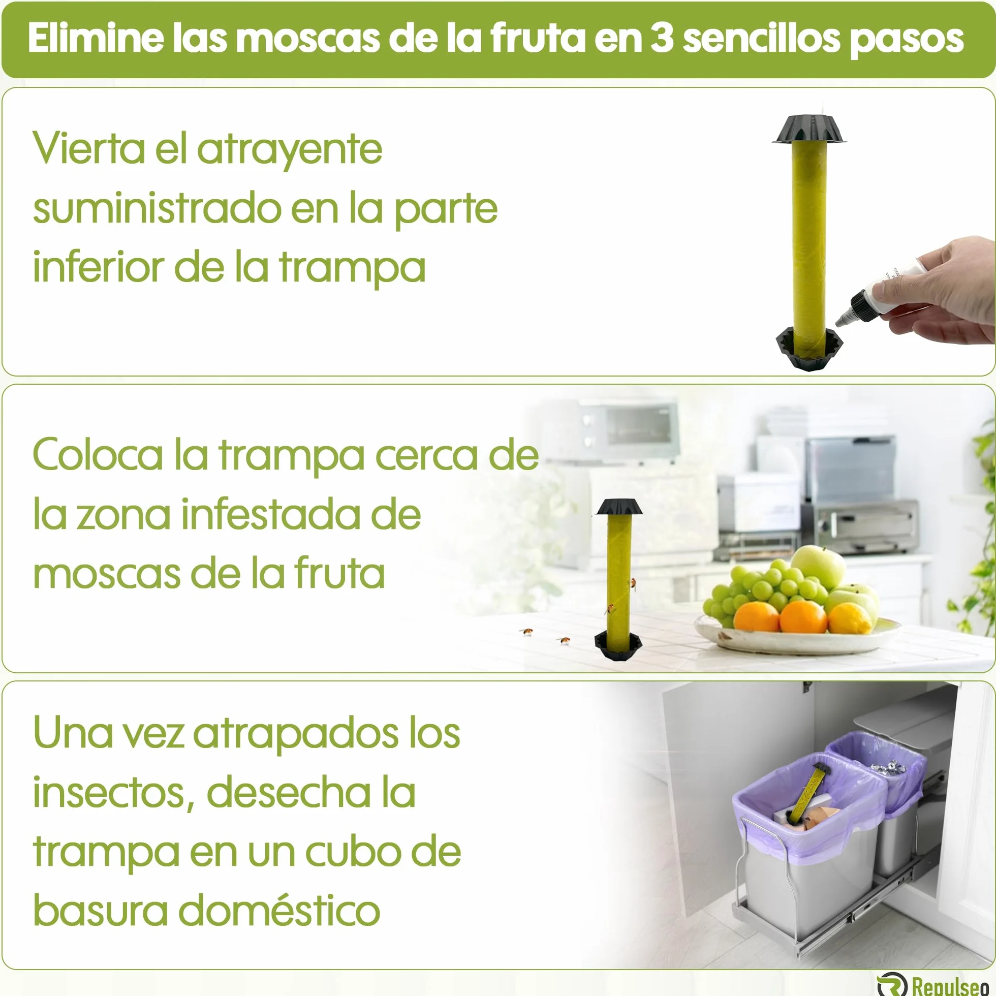 Trampa para Moscas de Fruta ✯Made IN UE✯, Antimosquitos Interior Cocina, Atrapa Mosquitos [Remedio Natural y sin Insecticida]