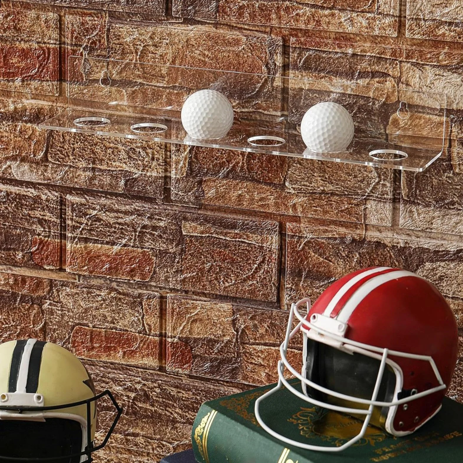 Estante flotante para pelotas de golf – Expositor de pared transparente para 6 pelotas de softbol