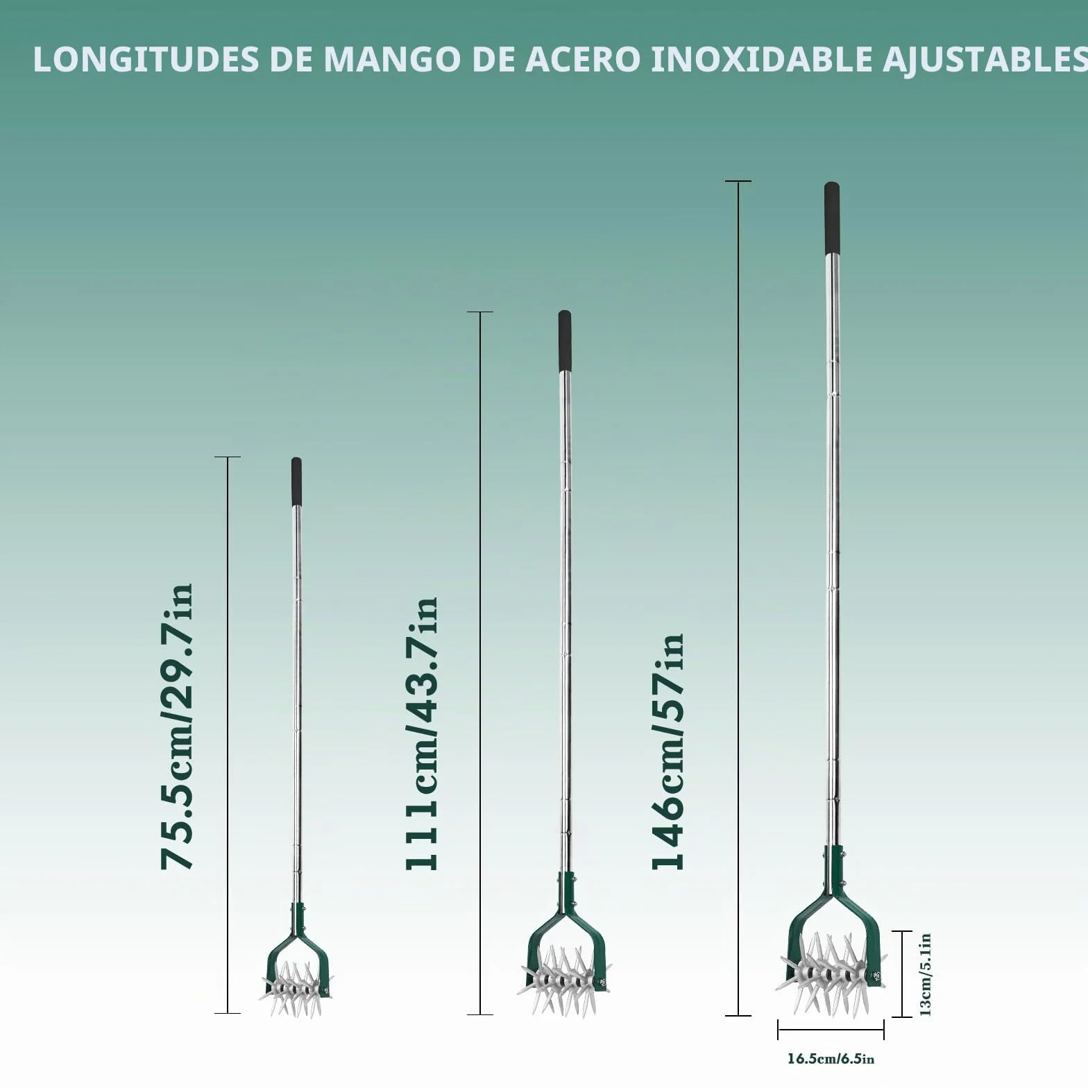 Yeelor Cultivador giratorio con mango ajustable S/S con dientes de metal sólido desmontables, cultivador de jardín, cultivador de césped y cultivador manual para aflojar y mezclar tierra