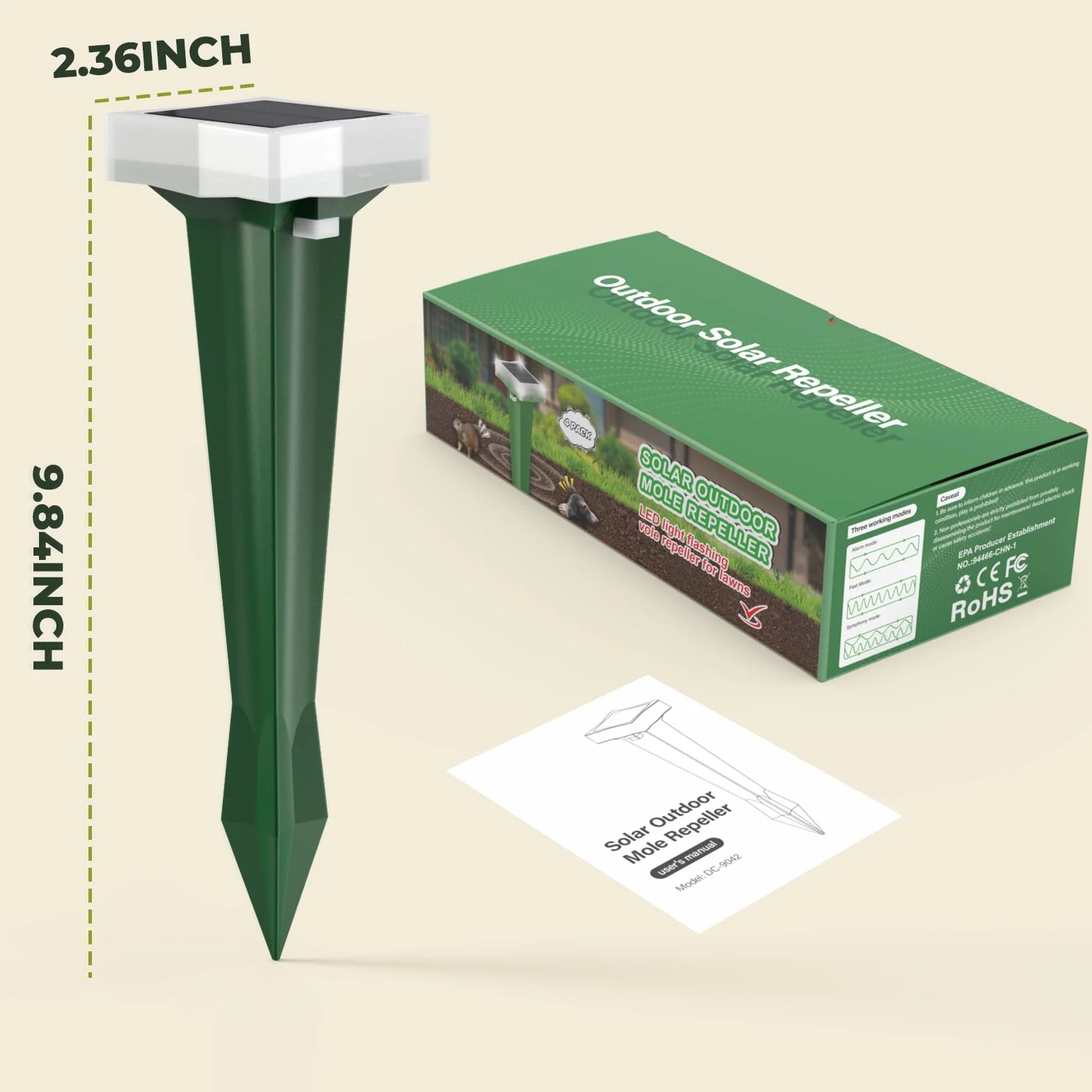 Ahuyentador de Topos, 3 Modos de Vibración Ahuyentador de Ratas con Luz LED, Solar y Impermeable Ultrasónico de Plagas, Topos y Serpientes, per Césped, Patio y Jardín (4 Paquete)