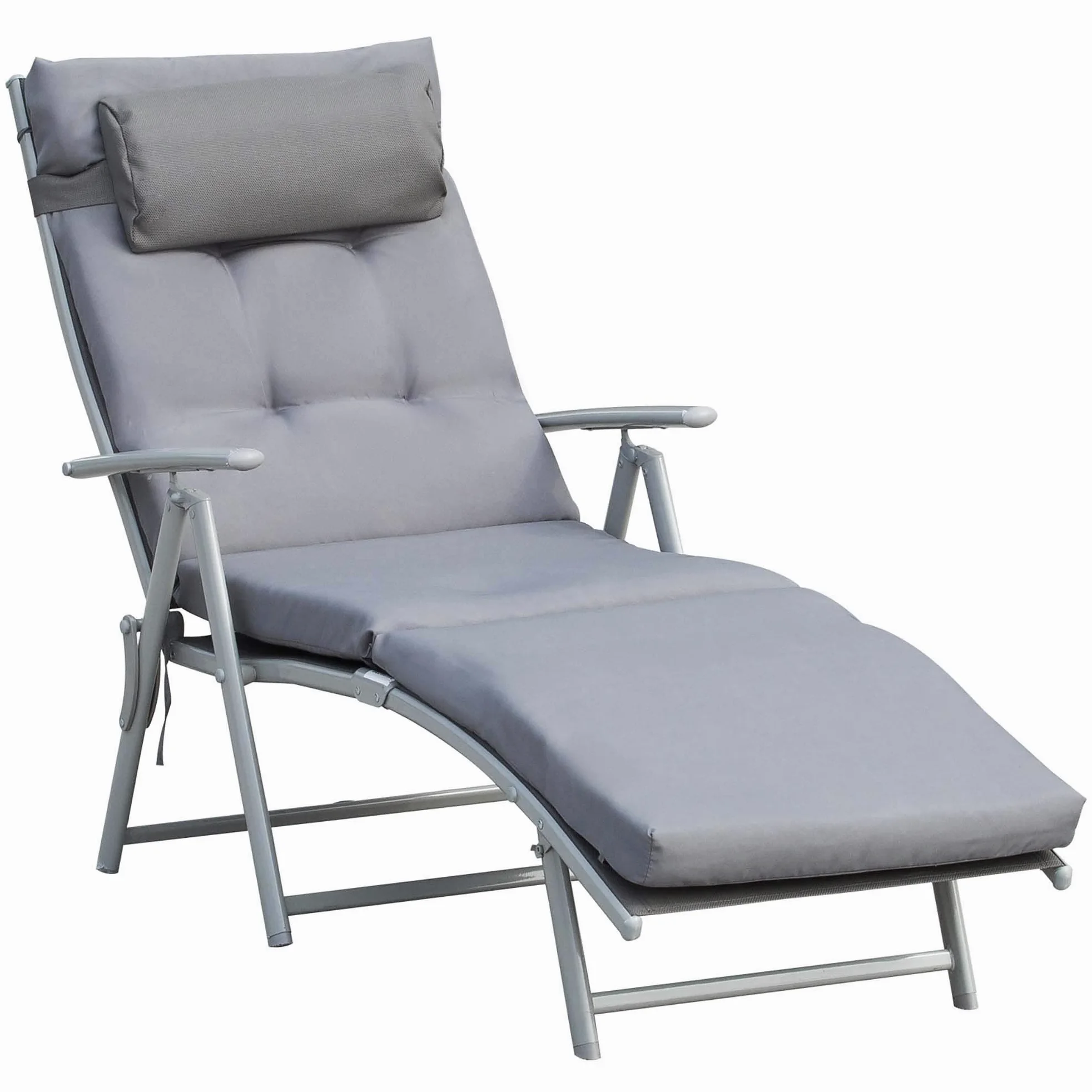 Outsunny Tumbona Plegable Tumbona de Jardín con Respaldo Ajustable en 7 Posiciones con Cojín Cuerpo Entero y Cabeza para Terraza Piscina Carga 165 kg 137x63,5x100,5 cm Gris