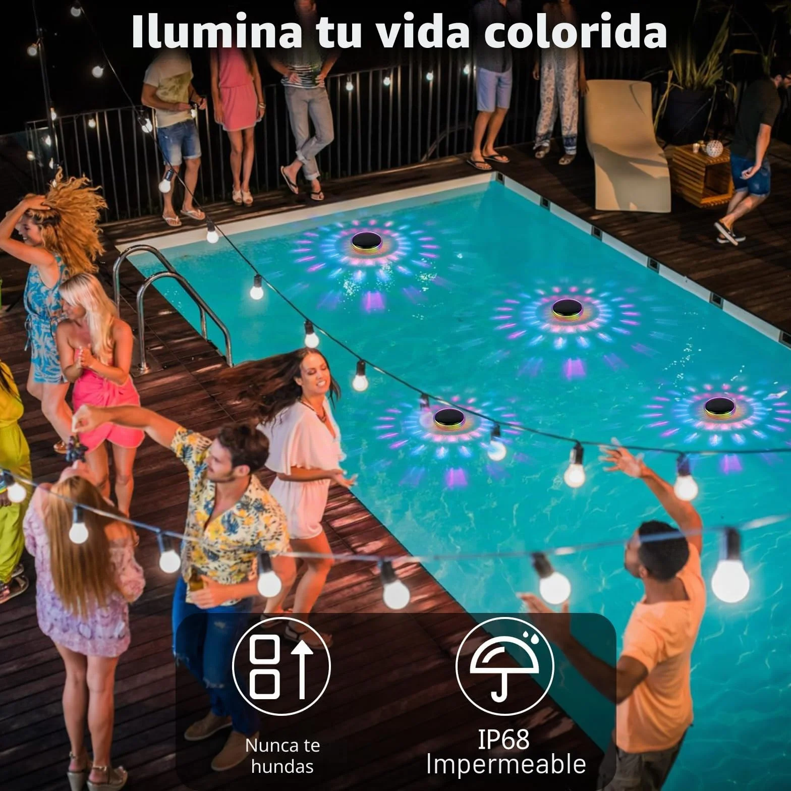 Gerbala Luz Solar Piscina Flotantes, luminación LED Subacuática Solar, Iluminación RGB con Cambio de Color para Piscina, IP68 Impermeable, para Decoración de Jardín y Piscinas (B)