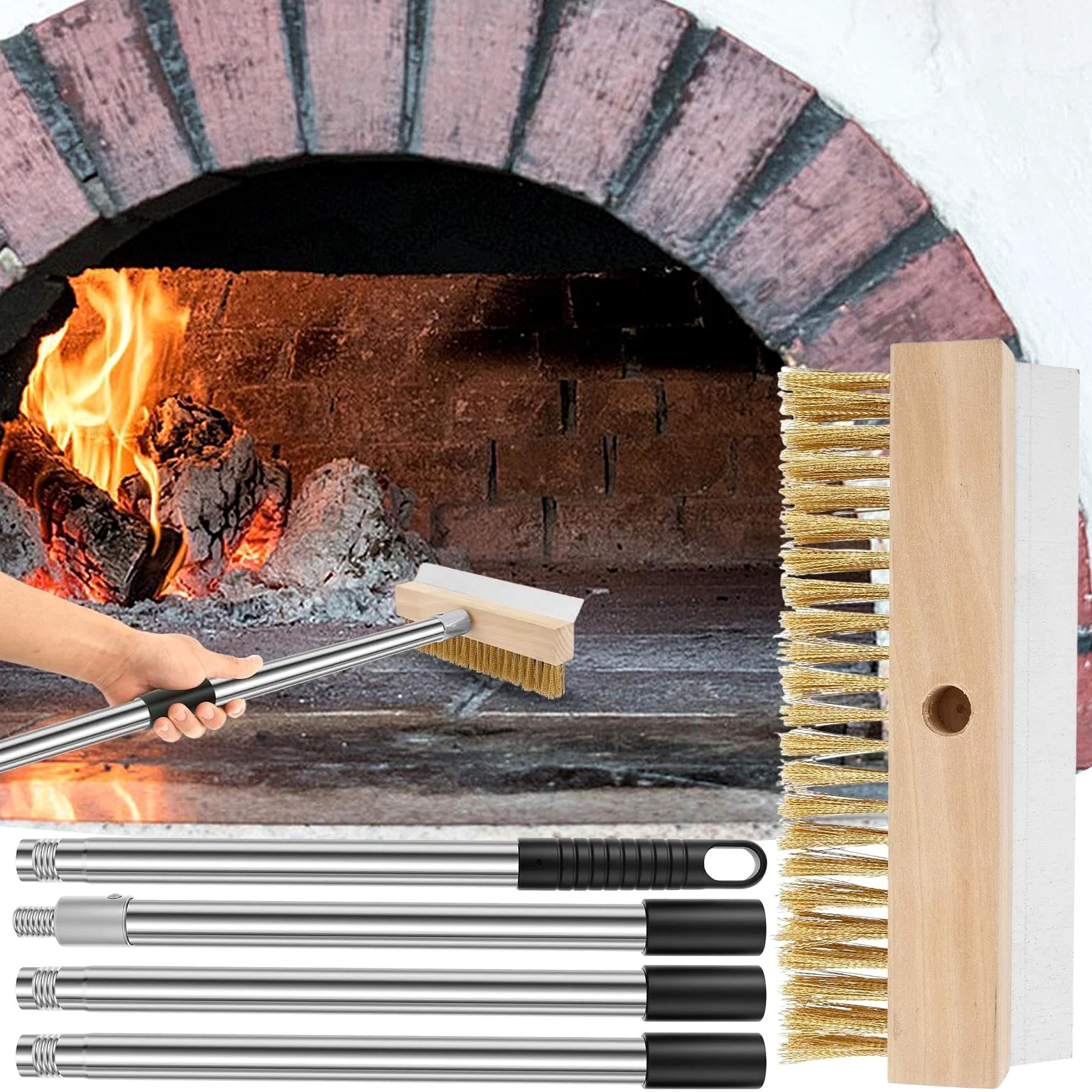 Cepillo Limpiador De Horno Herramienta de Limpieza Barbacoa Parrilla | Cepillo de Limpieza para Piedra de Pizza 149 cm Accesorio de Cocina Barbacoa, Exteriores, Hogar,