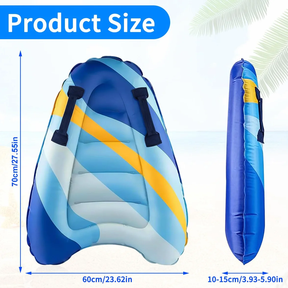 Bodyboard Inflable 70x60cm con Asas, Tabla de Surf Flotante Portátil para Niños y Adultos, Flotador para Piscina y Playa