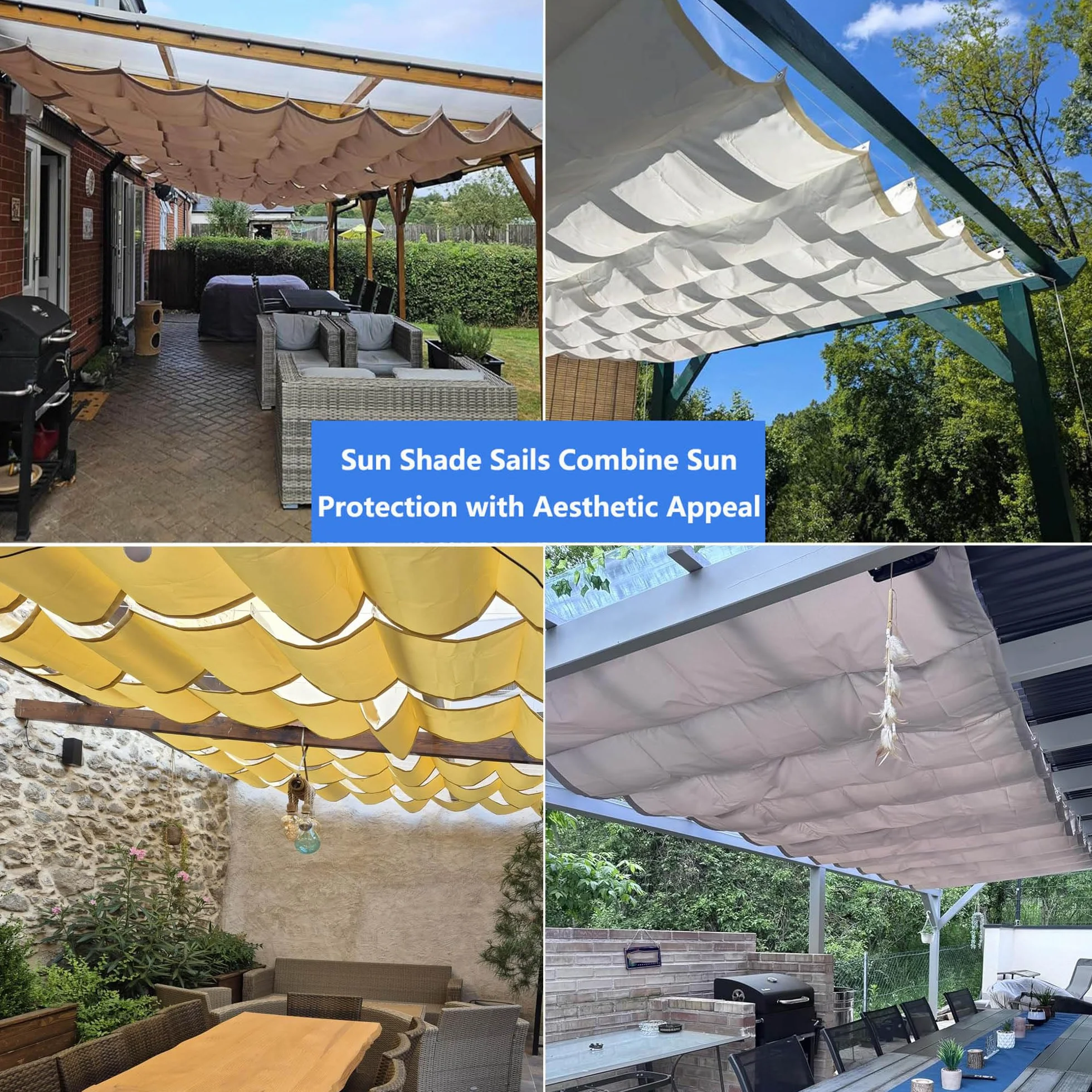 Toldo Vela de Sombra Retráctil Impermeable Ondulada Toldos Exterior Protección Rayos UV Resistente al Desgarro para Terraza Balcon Exteriores Jardín con Ojales y Cuerdas 1.5x3M Crema