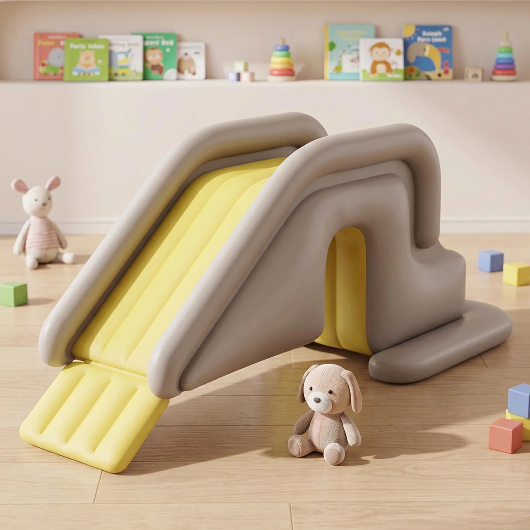 Tobogán inflable para piscina, tobogán para piscina con amplia base rellenable con agua: fácil instalación y almacenamiento de PVC para interiores y exteriores para niños adultos (caqui, con bomba