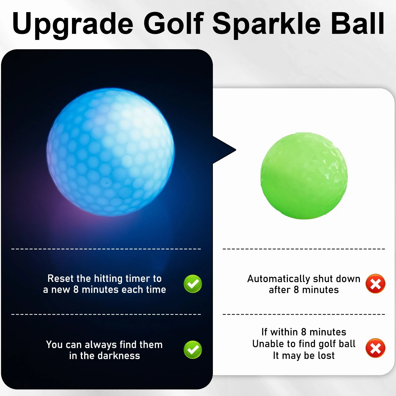 Pelotas de golf LED luminosas 7 colores 6 unidades luz nocturna entrenamiento tiro larga
