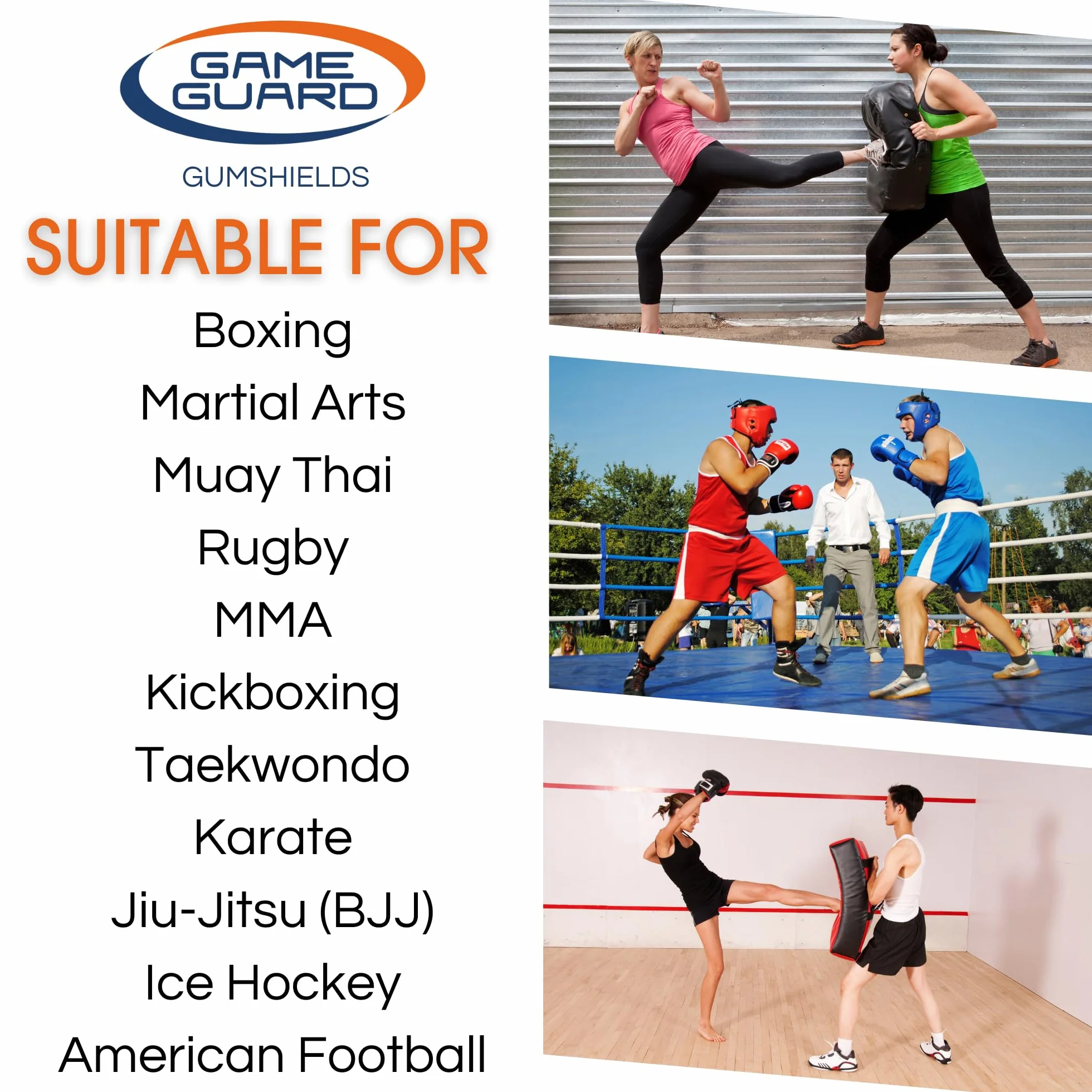 GAME GUARD Protector bucal DOBLE para dientes superiores e inferiores Boxeo MMA Deportes Aprobado CE