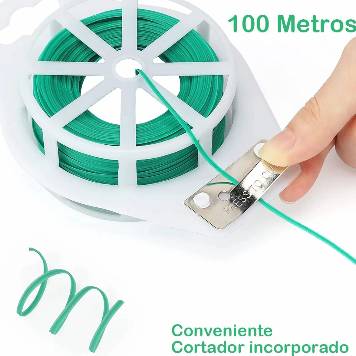 100 Metros Alambre de Jardín Recubierto de Plástico, Alambre Plastificado Verde, Lazos de Torcedura con Cortador Giratoria, Cuerda de Alambre para Sujetar plantas, Ideal para Jardín, Hogar