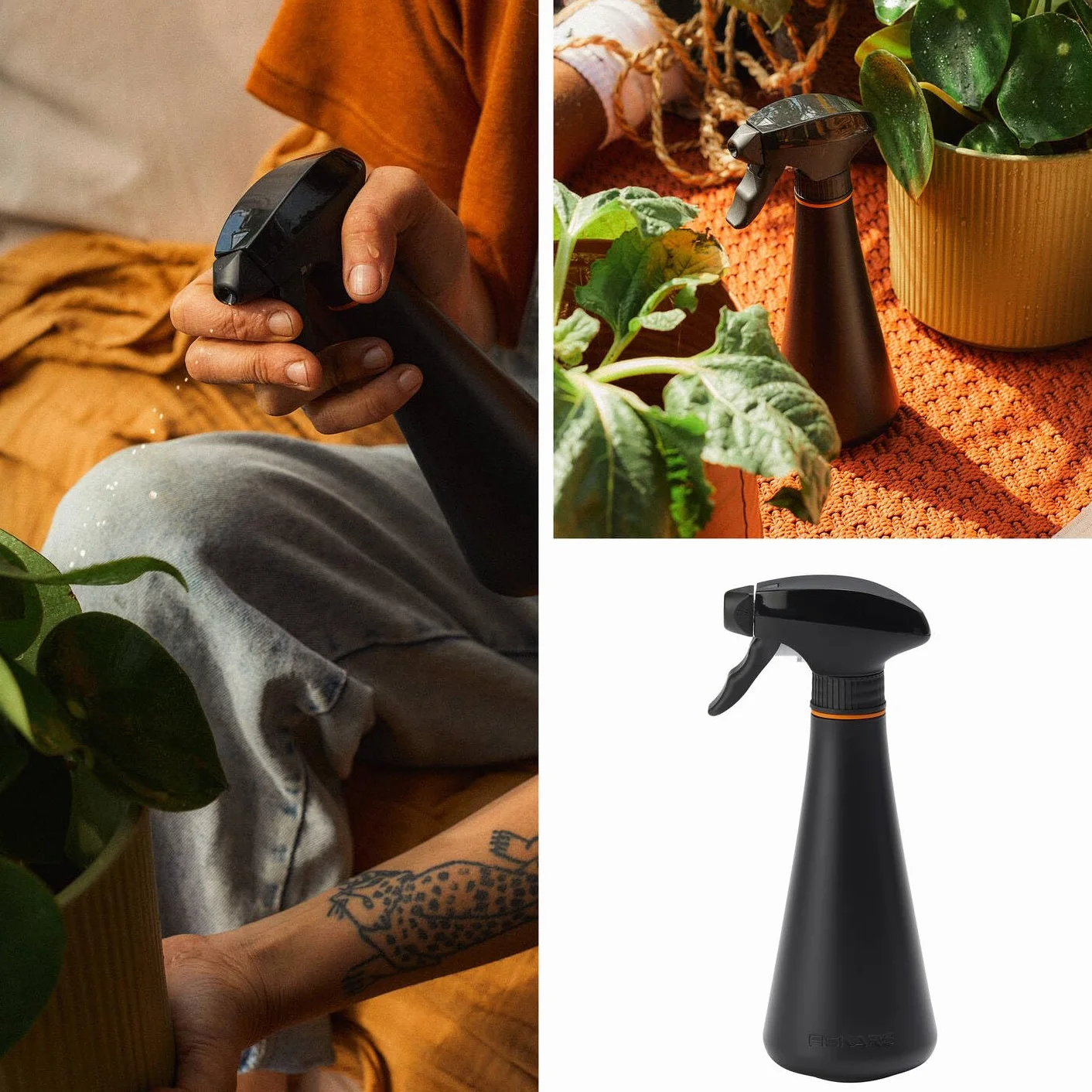 Fiskars Rociador para plantas Botella rociadora de 0,3 litros para regar plantas delicadas y limpiar hojas grandes, Altura: 20,5 cm, Resina, Color: Negro/Naranja, 1071306