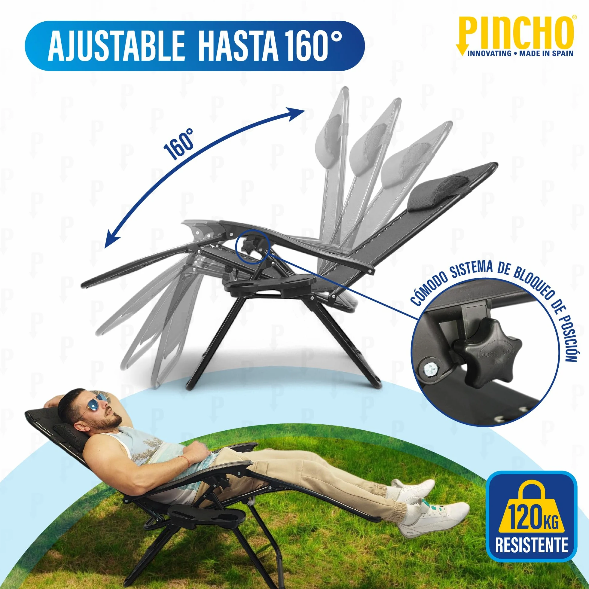Pincho Tumbona Jardin Exterior Plegable de Gravedad Cero - Pack 2 Sillas Reclinables o Hamacas para Playa, Terraza y Camping con Portavasos, Ligeras y Cómodas (Negro)
