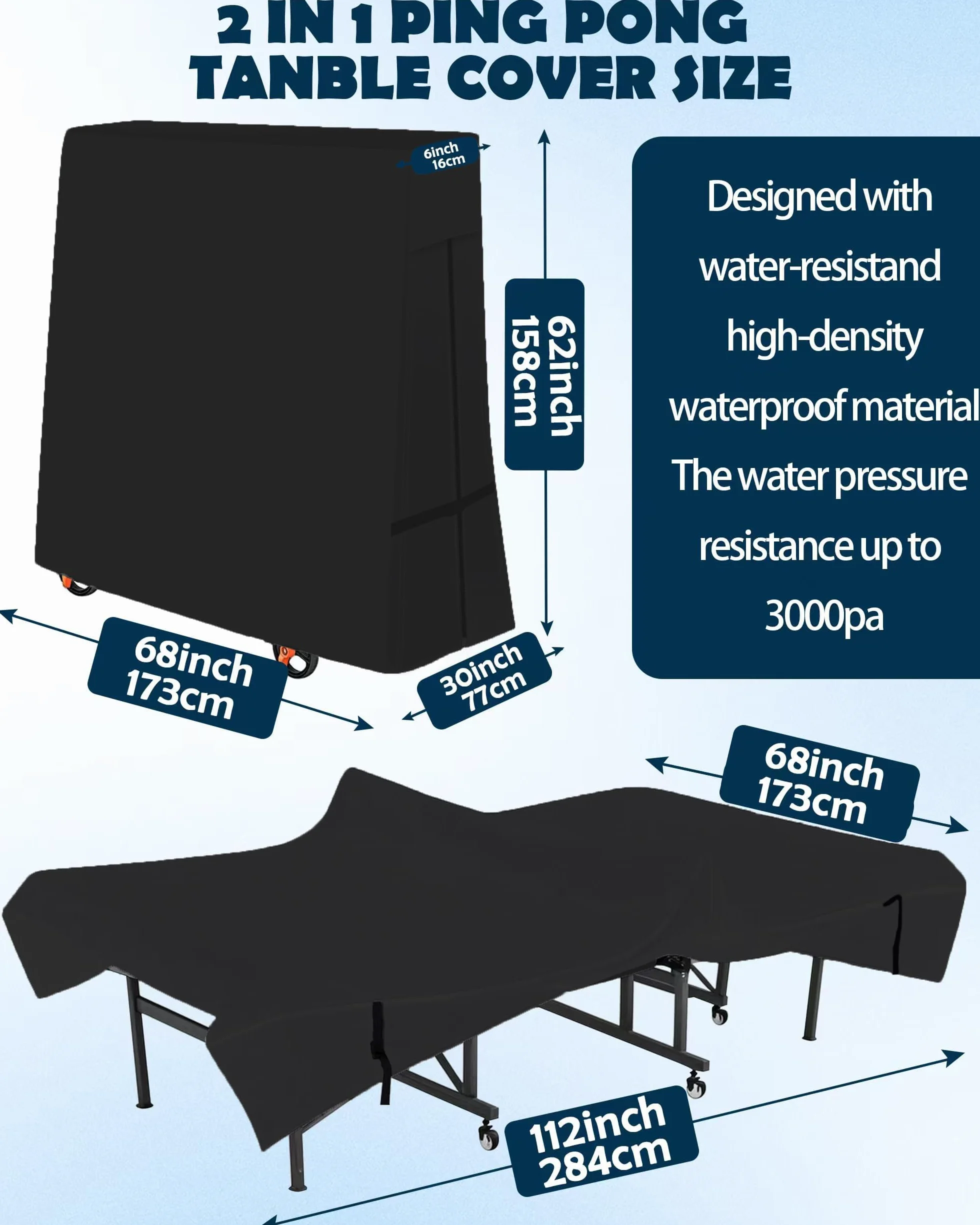 Cubierta de Mesa de Ping-Pong Oxford 600D Impermeable Anti-UV 173x77/16x158cm Negro
