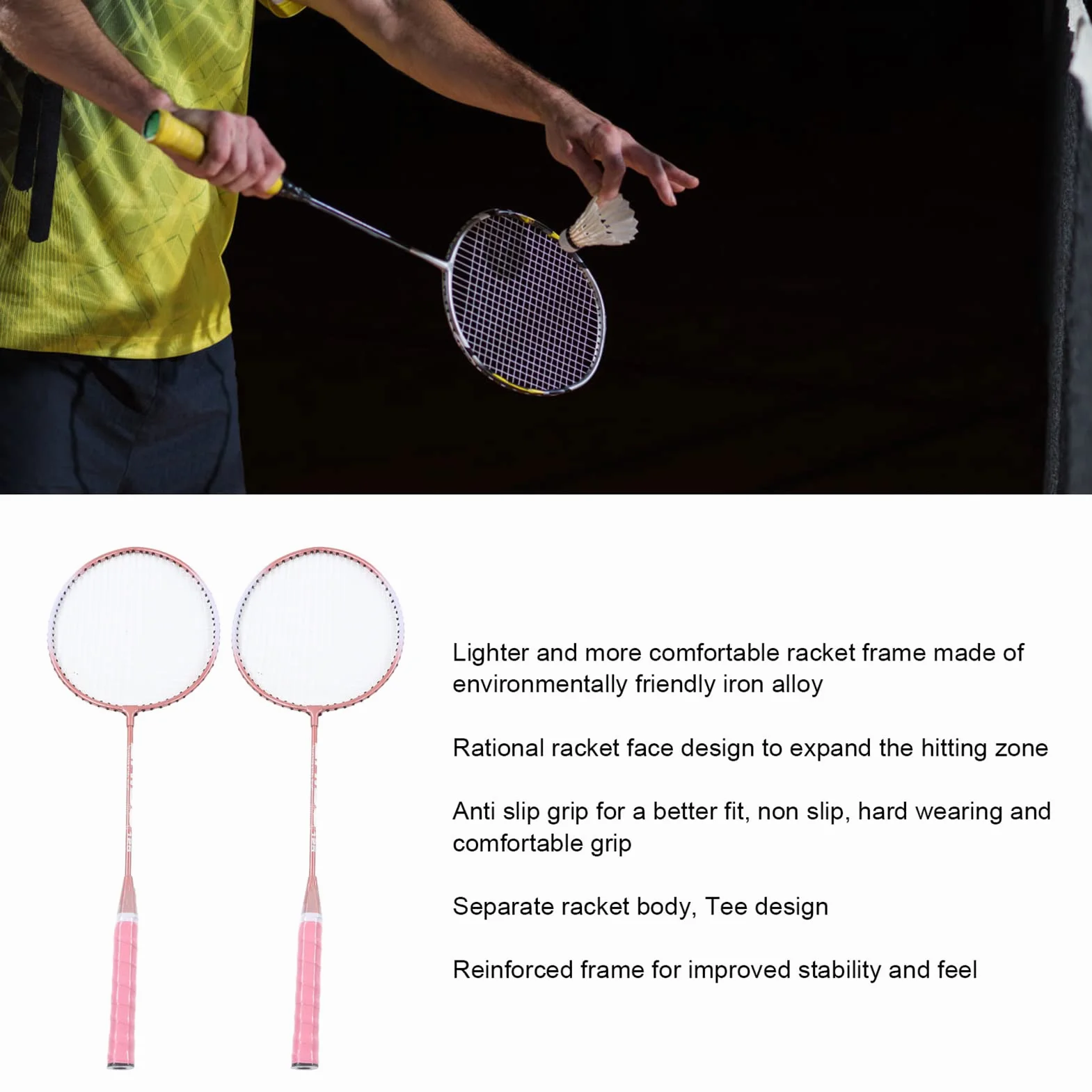 Raqueta de Bádminton Profesional de Aleación de Hierro Rosa para 2 Jugadores con Bolsa de Transporte