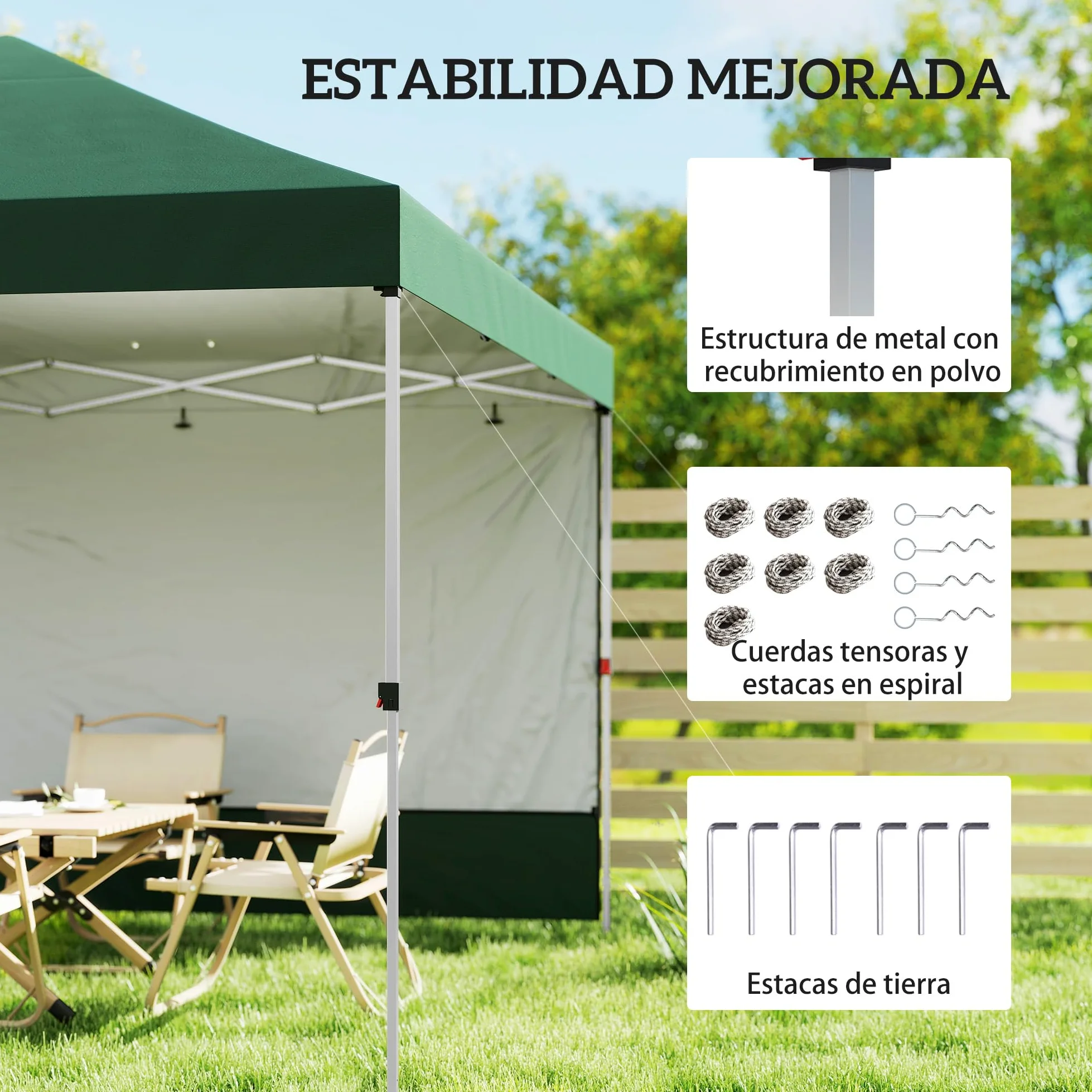 Outsunny Carpa Plegable 3x3 m Pop-up Cenador de Jardín con Protección UPF50+ y Pared Lateral