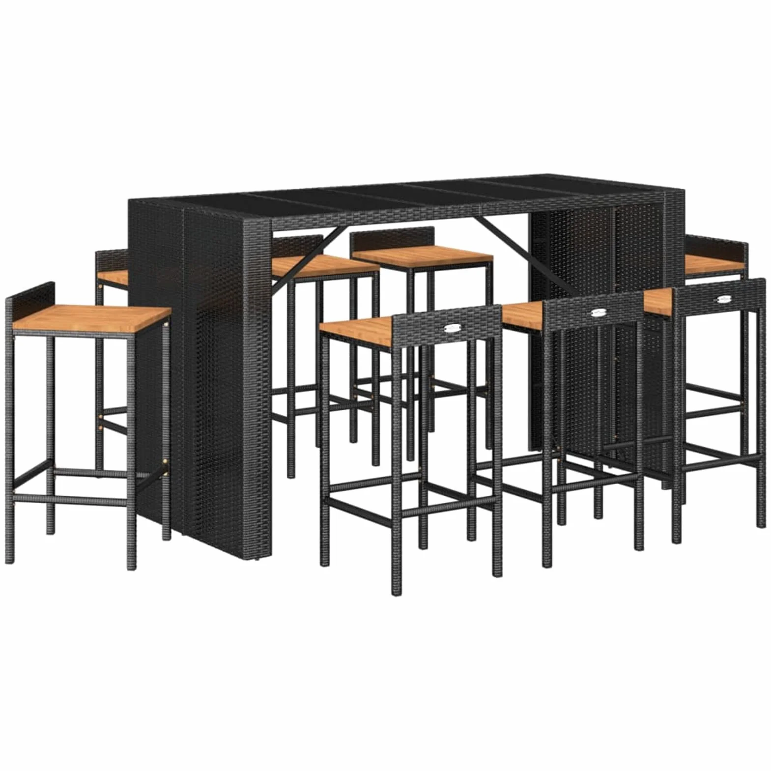 Mesa Bar y taburetes jardín 9 pzas Mesa Cocina con sillas Mesa Alta Exterior mesas Altas y taburetes Juego de Mesa de Bar Madera Acacia ratán PE Negro 3187688