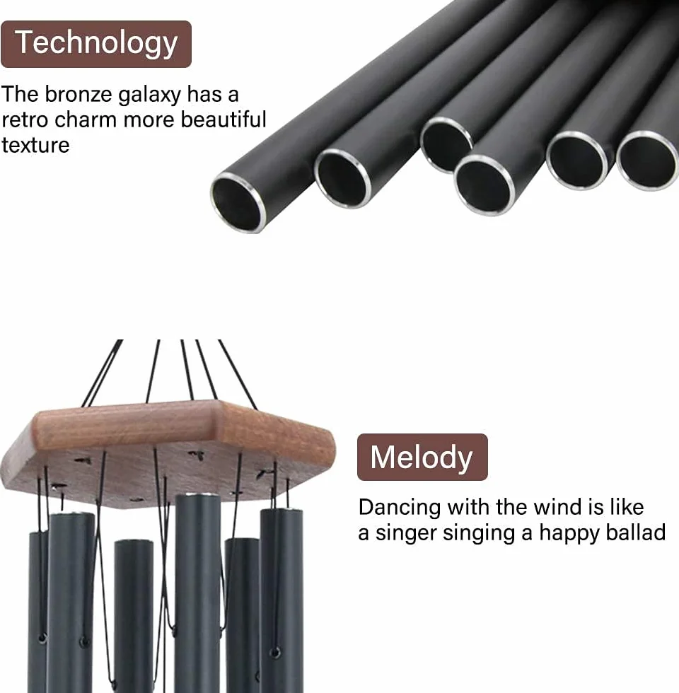 Astarin Campanas de Viento conmemorativas para Exteriores, Tono Profundo, campanillas de Viento para Exteriores, carillón de Viento Personalizado con 6 Tubos afinados, Elegante Timbre para jardín,