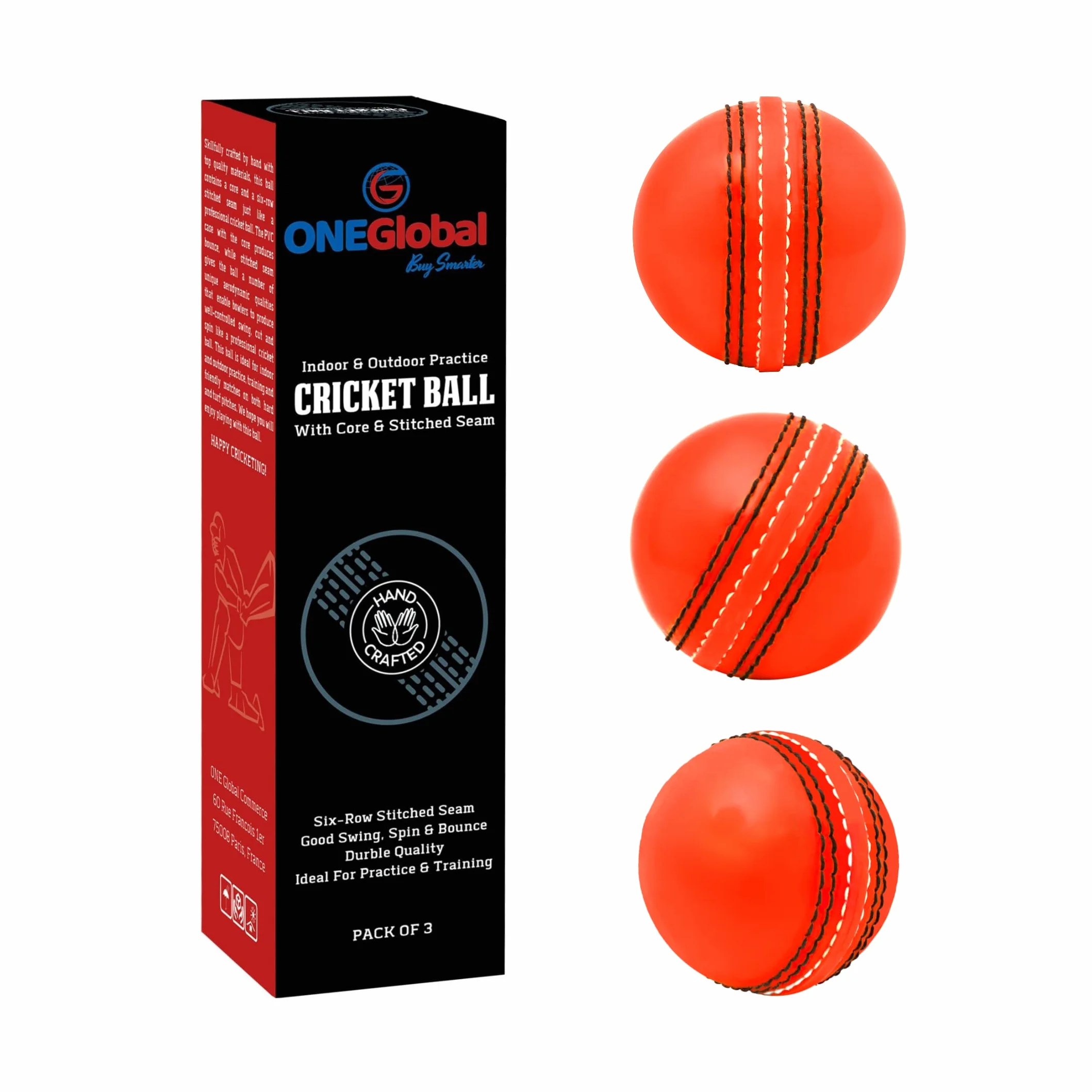 Pelota de Crícket de Entrenamiento de Goma Flexible y Segura con Costura y Núcleo