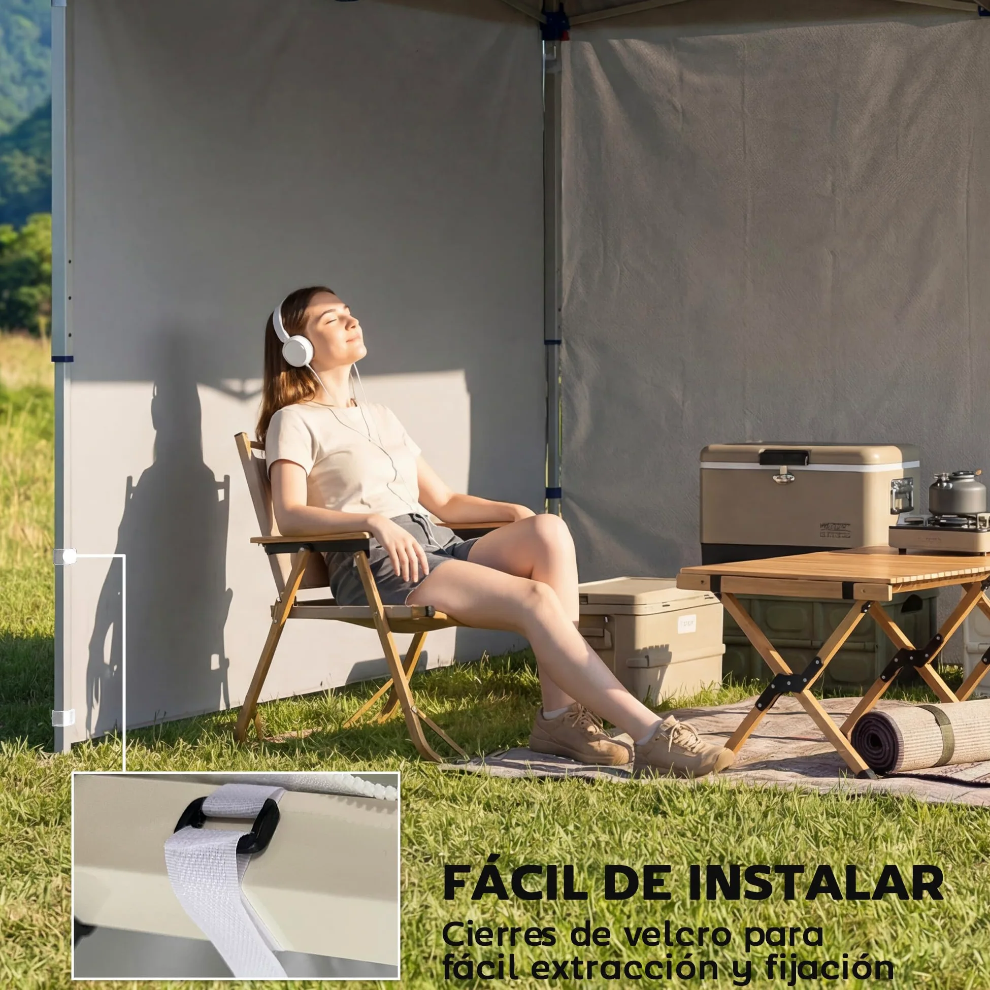 Outsunny 3 Paredes Laterales para Carpas de 3x3 m, Repuesto Cenador Tela Oxford 210D Cremallera, 300x200 cm, Blanco