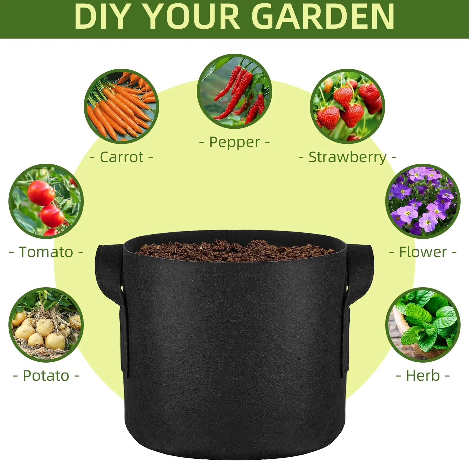 Paquete de 24 bolsas de cultivo de 15 galones, macetas de tela de aireación gruesa resistente con asas para verduras/flores/plantas