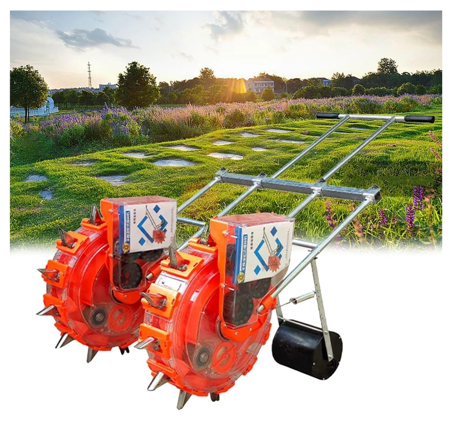 Maceta de jardín, sembradora manual, sembradora manual doble, sembradora de tambor de empuje manual, sembradora de granos de maíz de maní, sembradora de precisión para jardín
