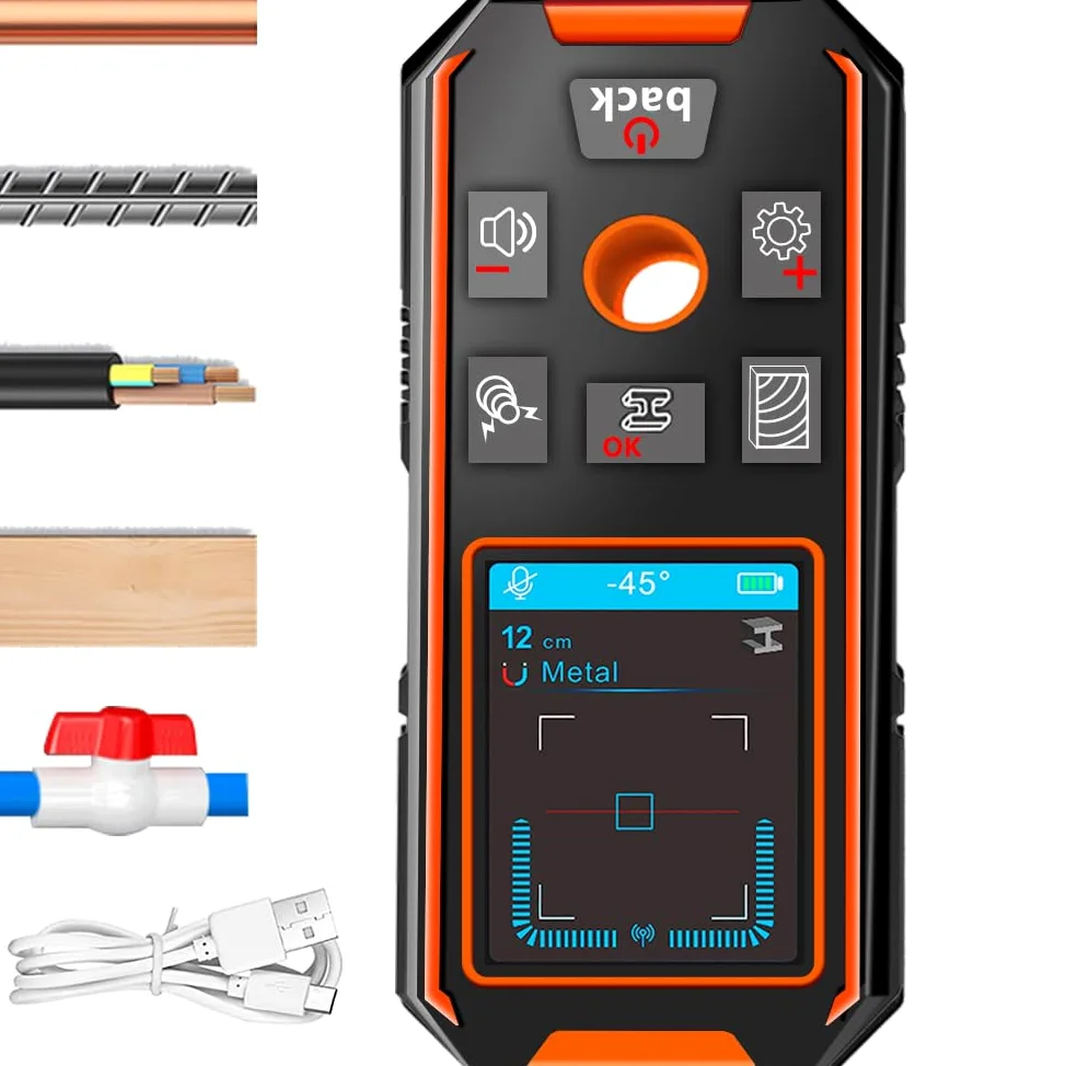 Localizador de línea profesional, multifuncional, detector de escáner de pared, detector para madera, metales, metales no ferrosos, cables, con indicador acústico y visual