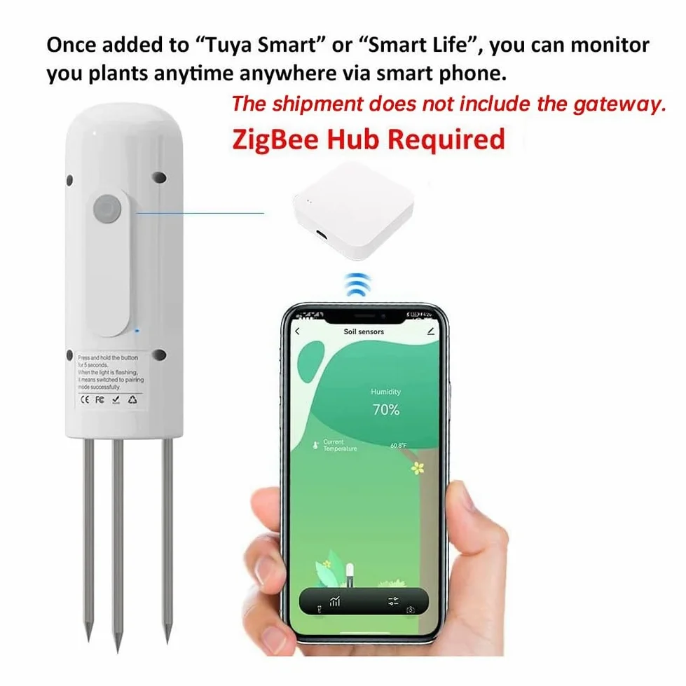 Detector de Humedad y Temperatura del Suelo Zigbee con Controlador de Riego, Comprobador Inteligente Inalámbrico, Sensor de Suelo y Medidor de Humedad.