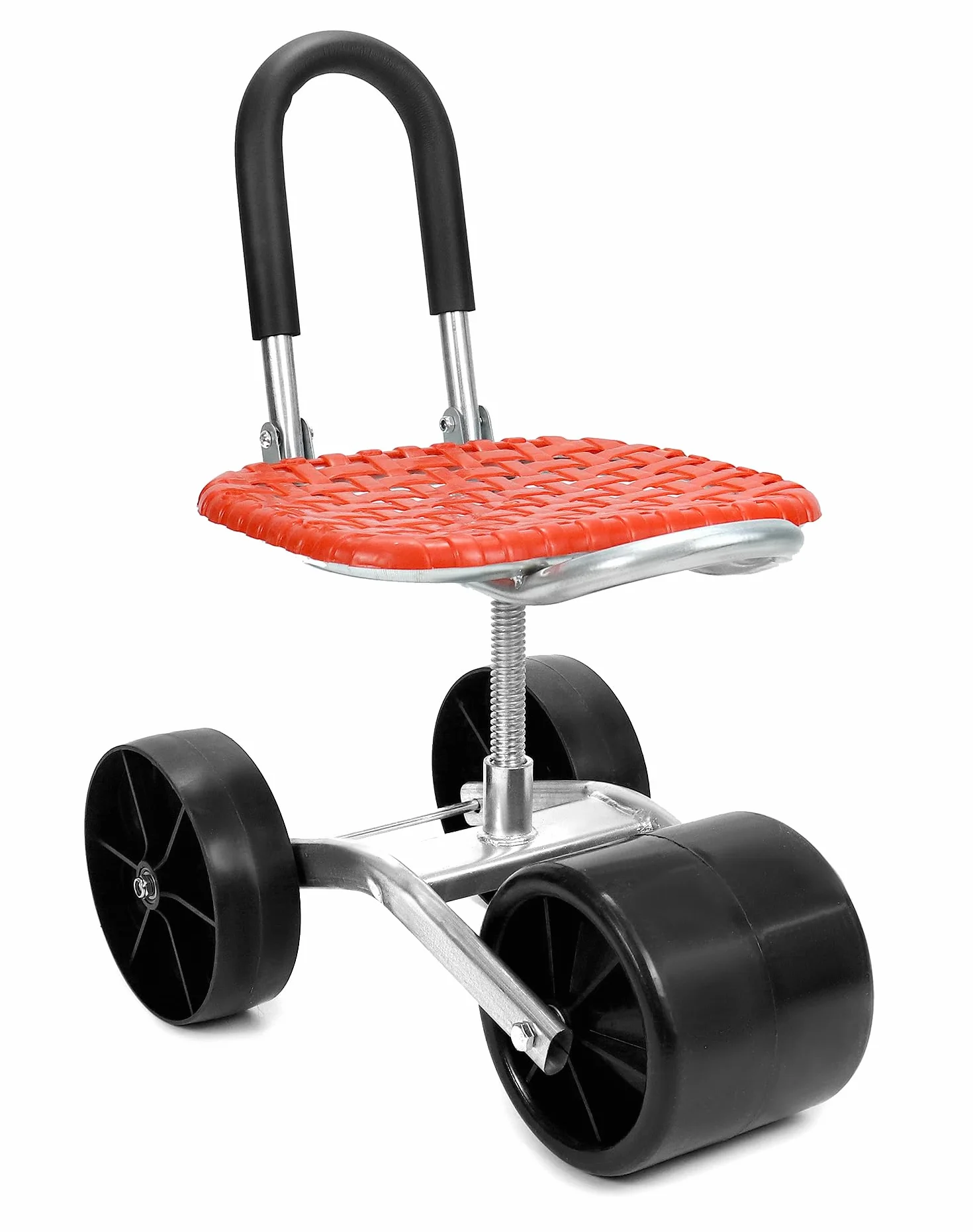 QWORK® Asiento de jardín giratorio 360° con ruedas regulable en altura rojo