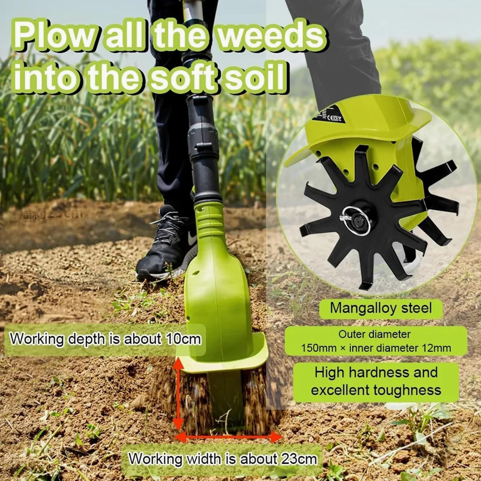 Rotavator de jardín eléctrico,Cultivador de cultivador eléctrico inalámbrico,Escarificadores de Suelo para césped,Ancho de labranza de 10 cm