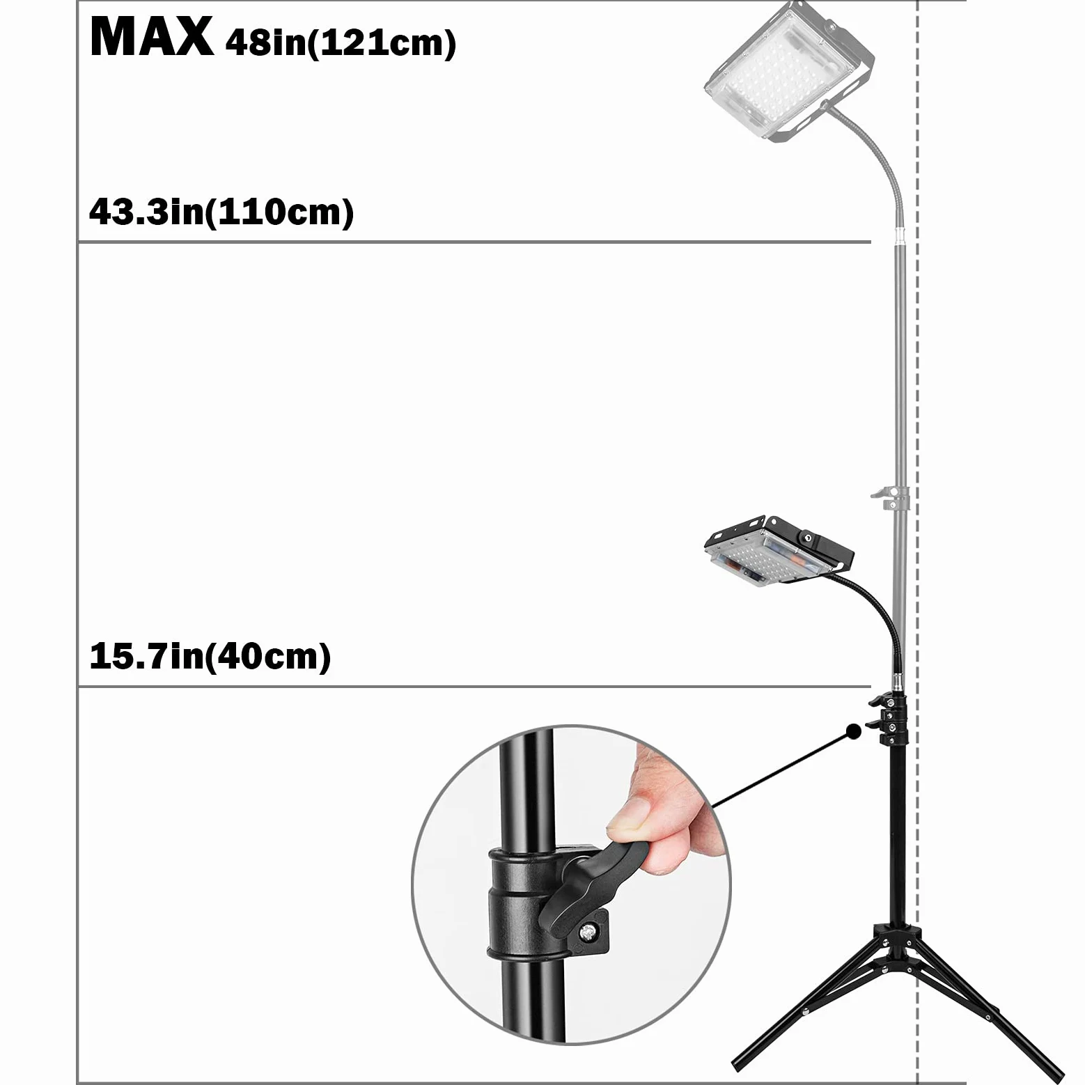Grow Light with Stand, LBW Full Spectrum 150W LED Floor Plant Light for Indoor Plants, with On/Off Switch, Flexible Gooseneck, Adjustable Tripod Stand 15-47 Inches
