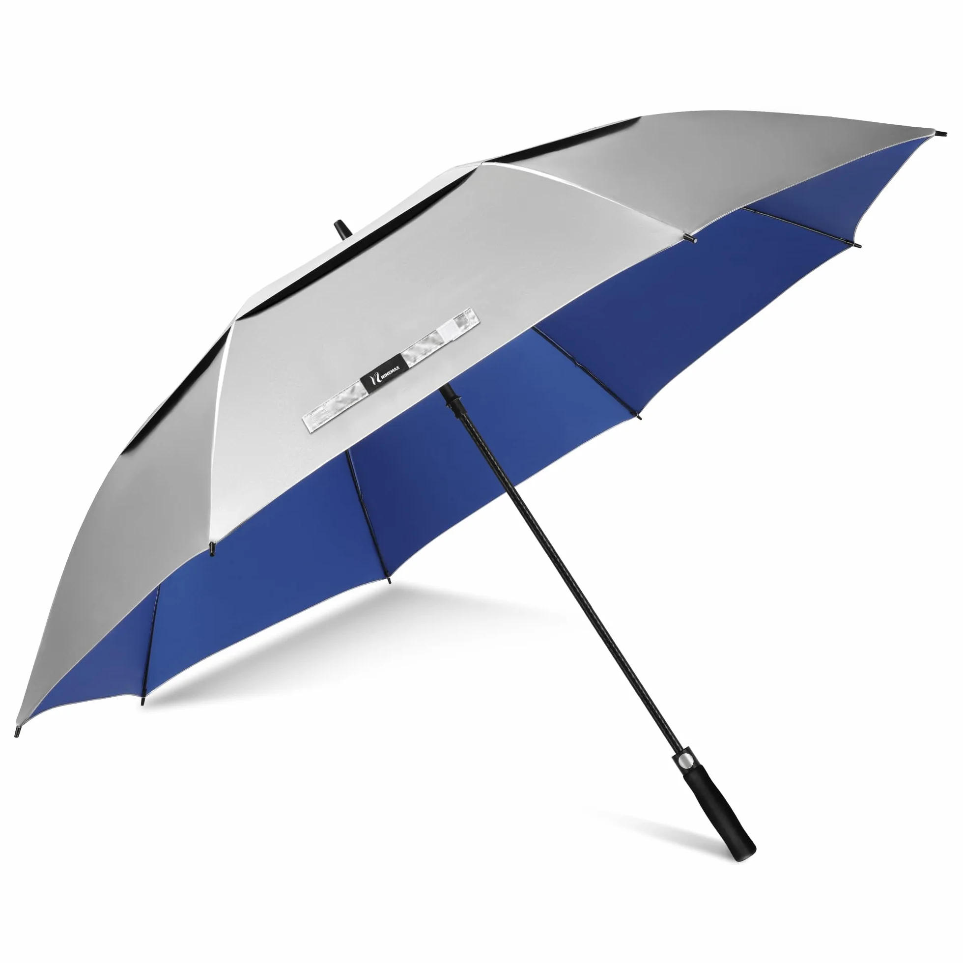 NINEMAX Paraguas Grande Solar UV XXL Antiviento Resistente al Viento Fuerte Plata Azul
