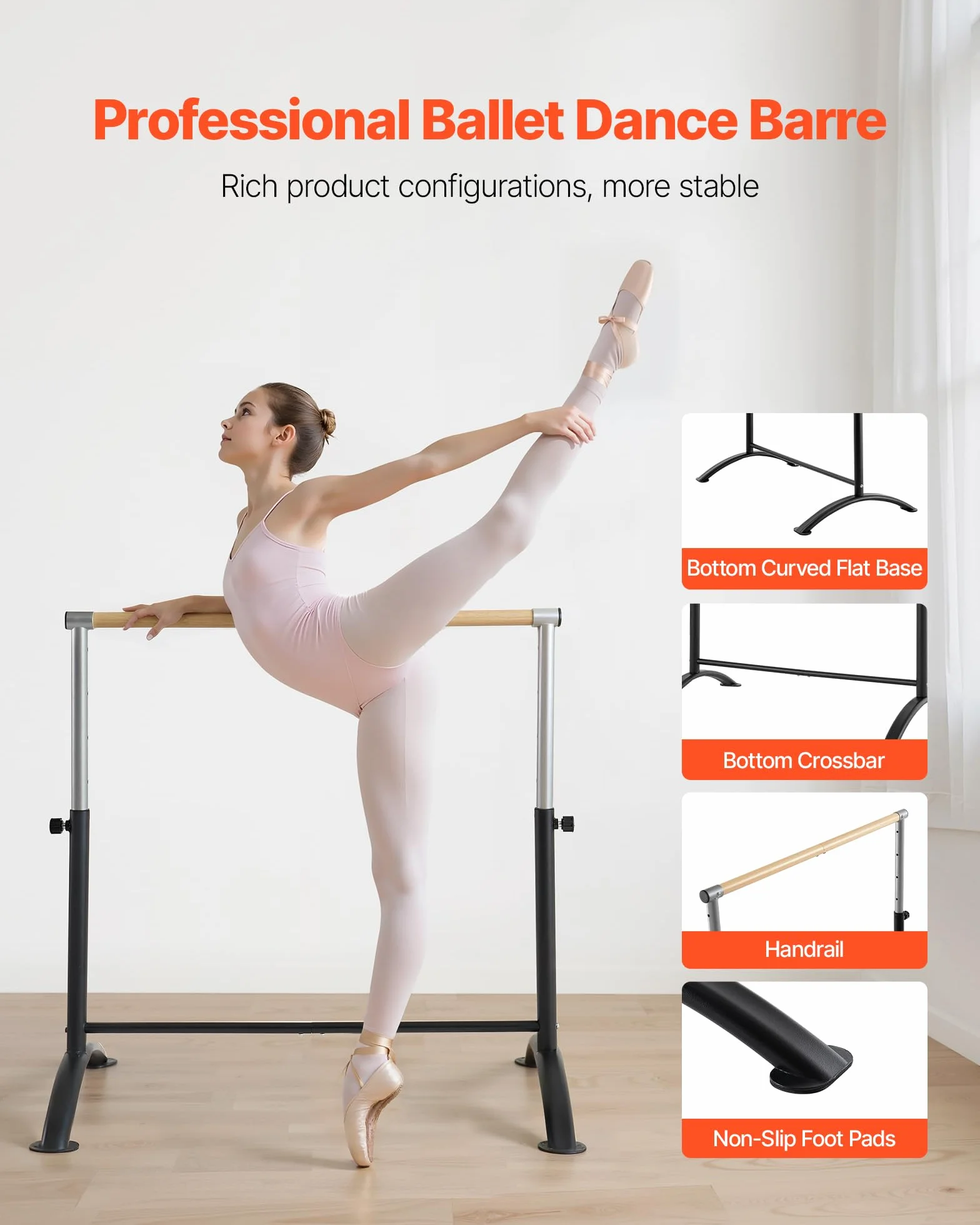 VEVOR Barra de Ballet Portátil Independiente, Altura Ajustable, Antitambaleo, Equipo de Estudio de Gimnasio