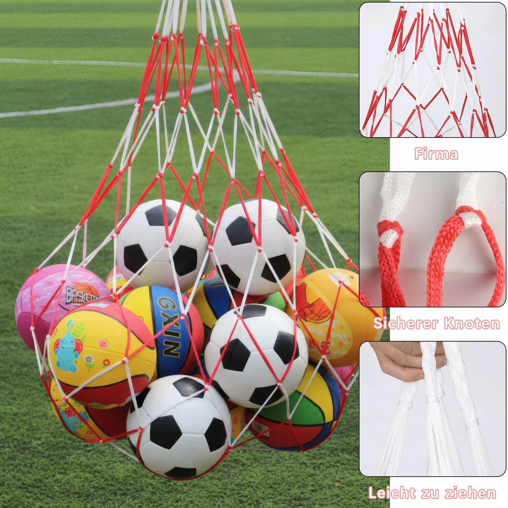 4 Bolsas de Red para Pelotas de Baloncesto, Fútbol y Voleibol - Nailon Portátil
