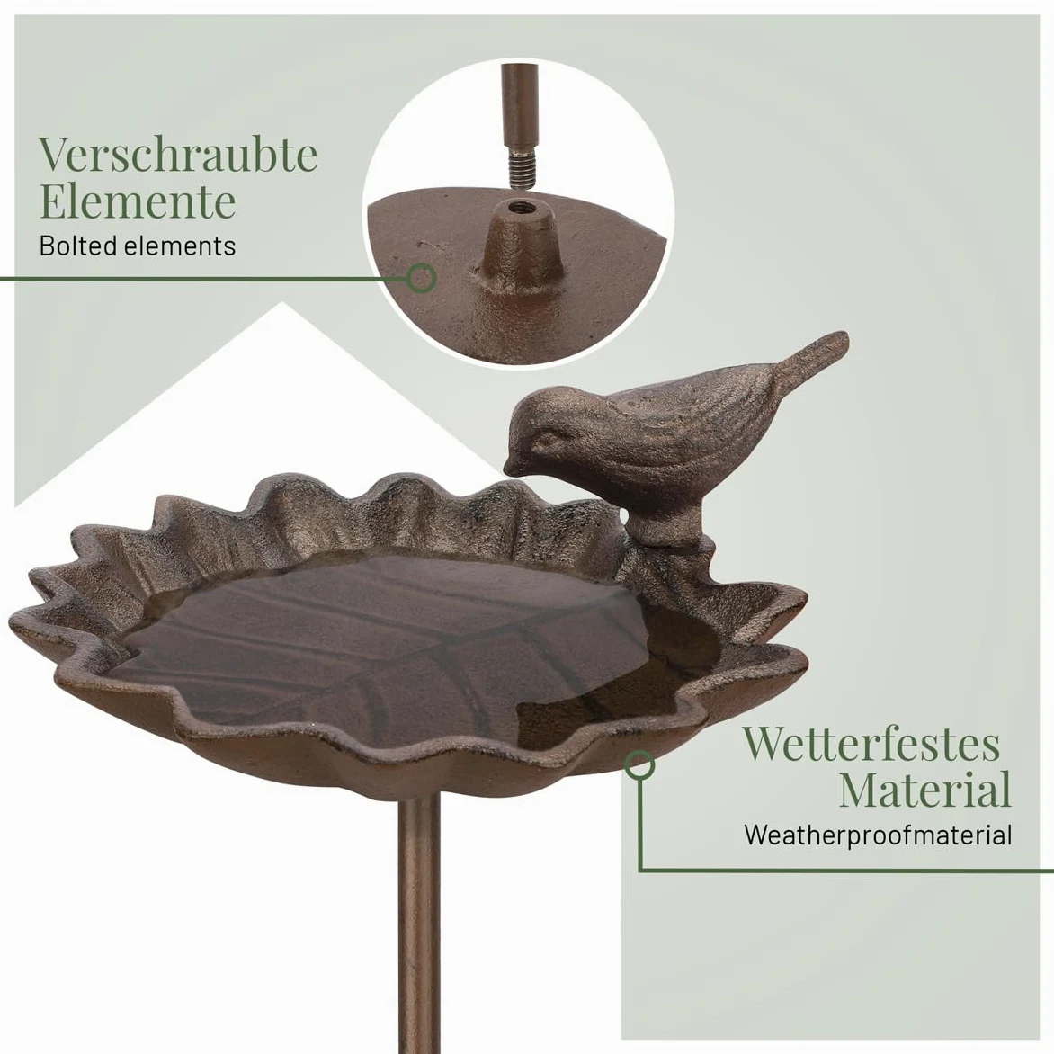 Bebedero para pájaros de pie grande de hierro fundido resistente a las heladas para jardín