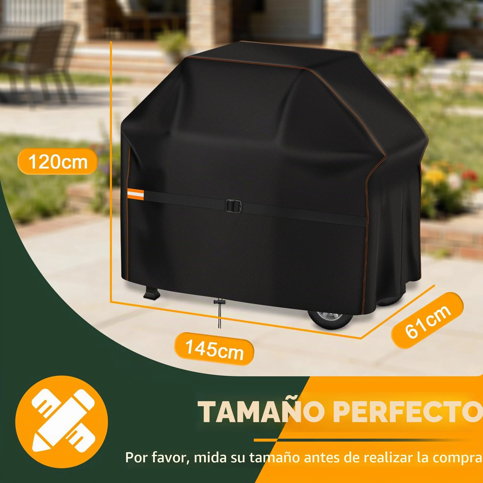 Enzeno Cubierta para Barbacoa Resistente a la Intemperie, Cubierta para Barbacoa de Gas, Impermeable, Funda Protectora a Prueba de Polvo para Weber, Brinkmann, Char Broil, 145x61x120cm, Color Negro