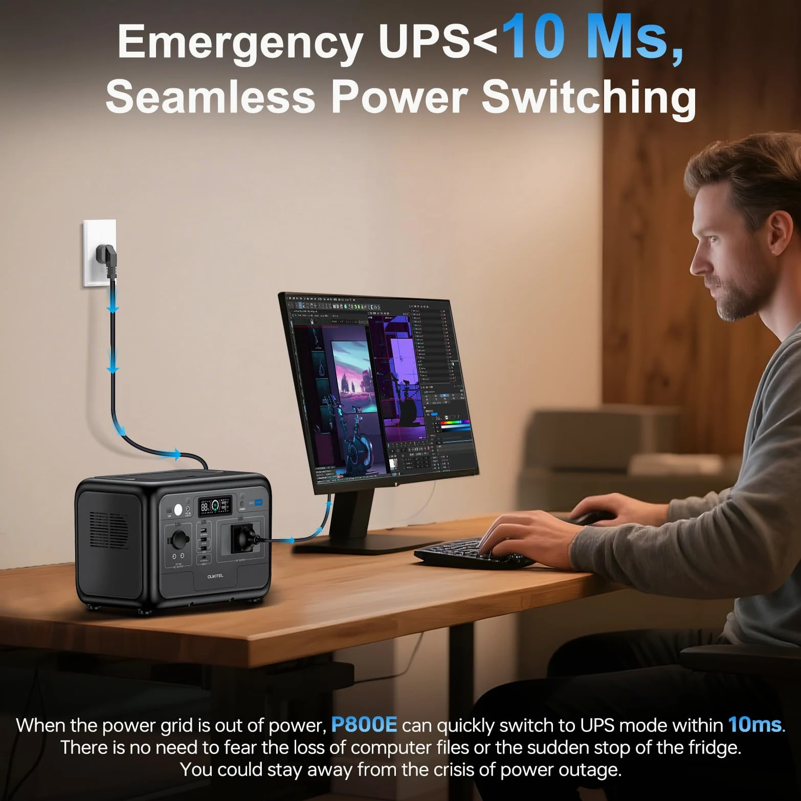 OUKITEL P800E Estación de Energía Portátil 512Wh con Panel Solar 100Wx1 | Generador Solar 800W Salidas AC (Pico 1600W) LiFePO4 Carga Rápida en 1 Horas, Power Station Para Camping, Viajes, Emergencias