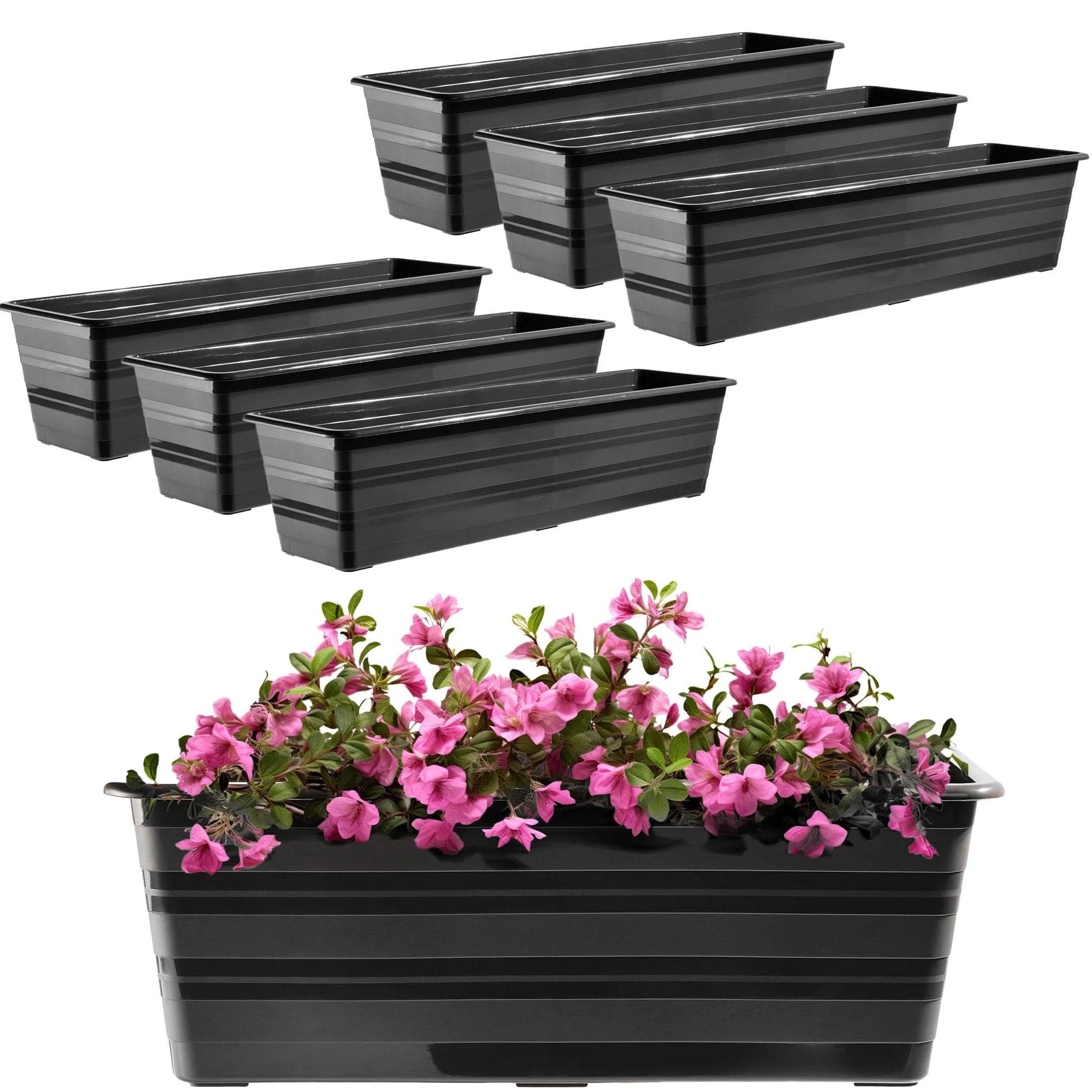 KADAX Juego de jardineras de 6 x 60 cm, color antracita, maceta para balcón de plástico, resistente a la intemperie, maceta, barandilla para flores