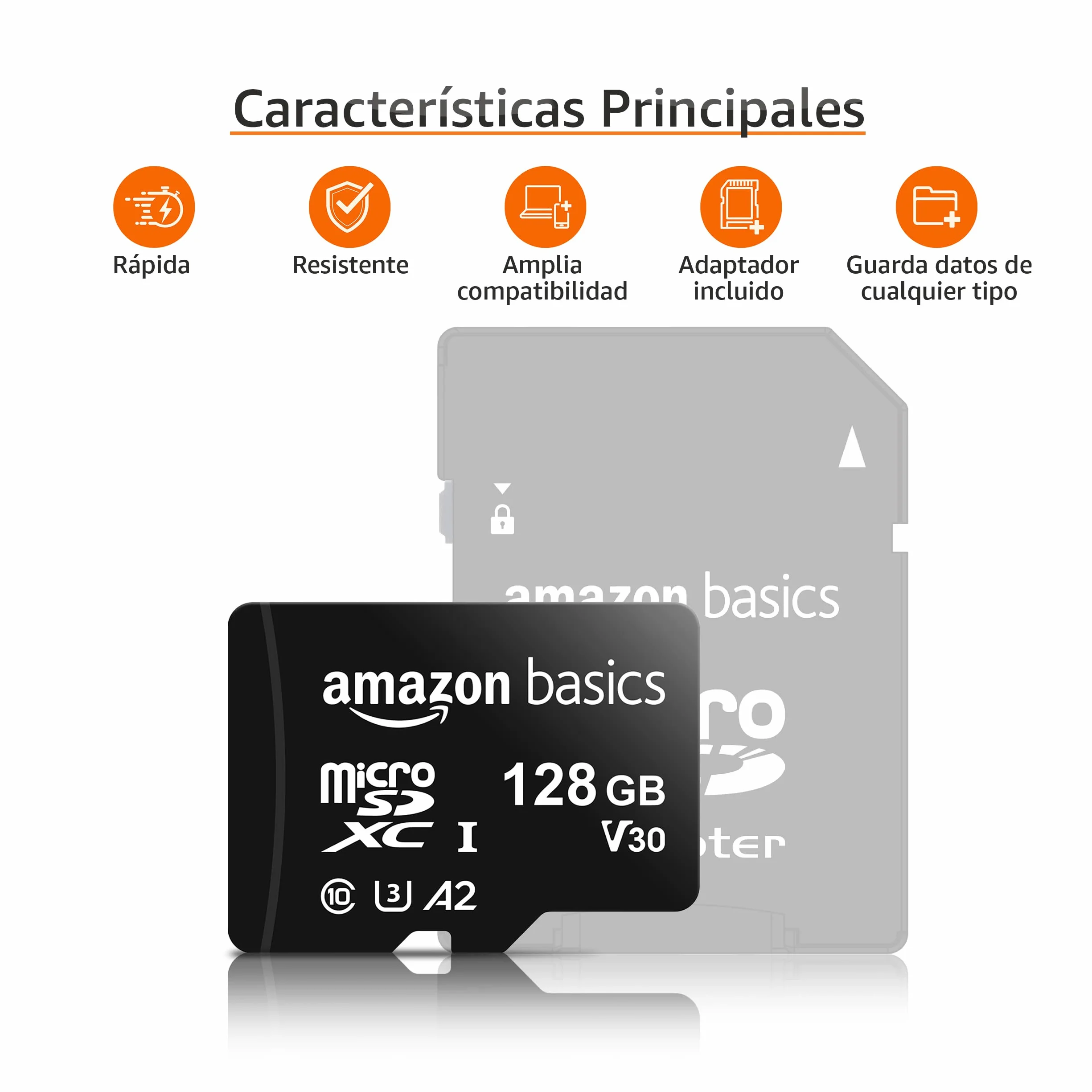 Amazon Basics Tarjeta de memoria microSDXC 128 GB A2 U3 con adaptador