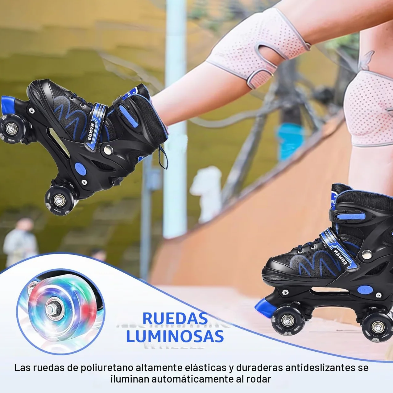 ERNAN Patines 4 Ruedas Ajustables con Ruedas Que Brillan en la Oscuridad para Niños Principiantes